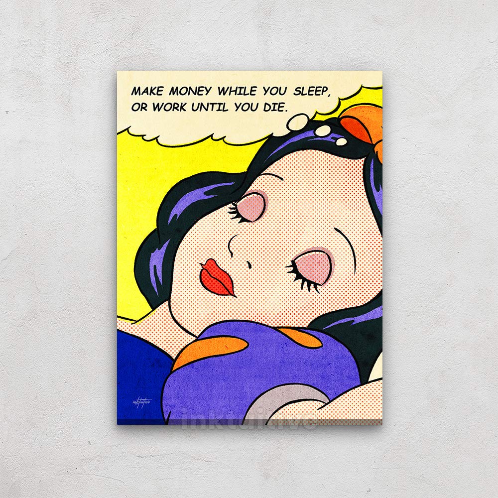 Inktuitive 'Money Dreams' Motivational Wall Art with Black Frame | Comic Book Style Quote Canvas Print | Inspirational Décor for Bedroom, Living Room & Office | 16x12 Inches | Perfect for Home, Workspace & Gift Giving