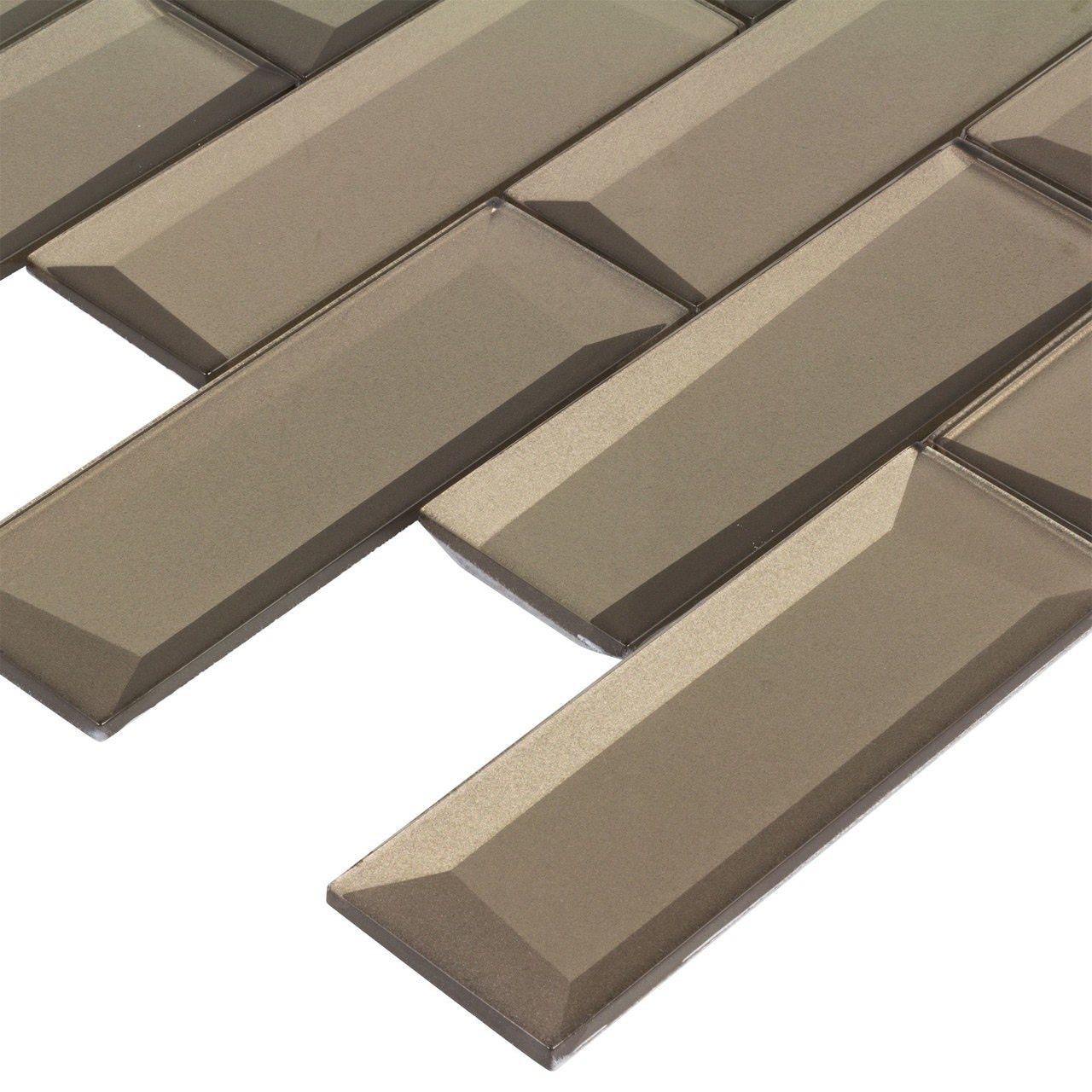 Bronze Glass Wall Tile 2x6 Inch - Modern Mosaic Backsplash for Kitchen & Bathroom Decor