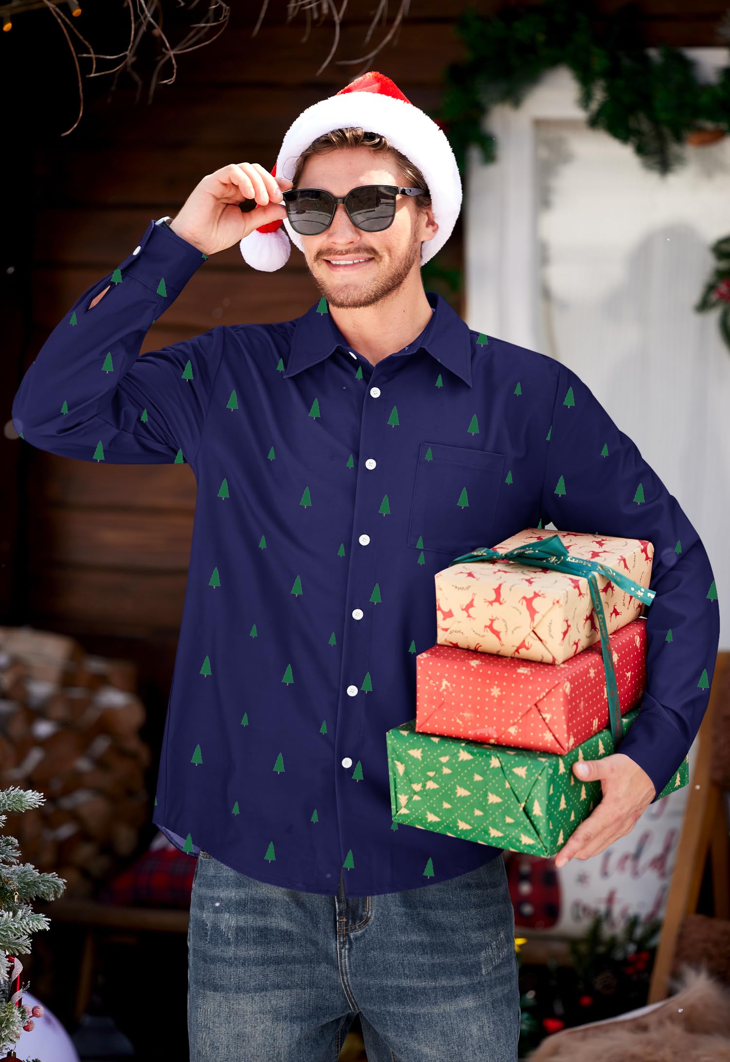 Arvilhill Men's Ugly Christmas Shirts - Long Sleeve Holiday Party Wear (S-XXL)