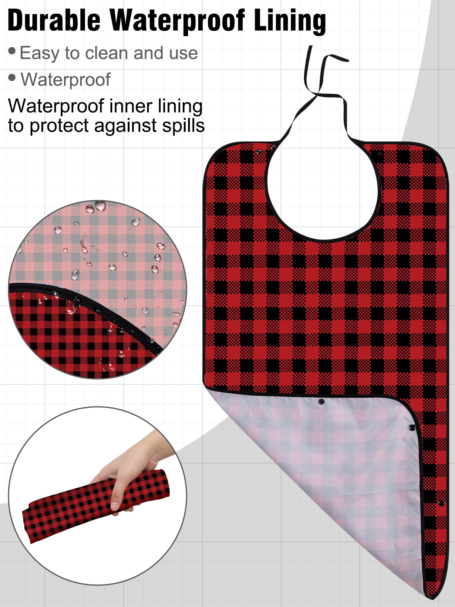 10 Pack Reusable Washable Waterproof Adult Bibs with Crumb Catcher - Large Eating Bibs for Men, Women & Elderly - Assorted Plaid Patterns - Perfect for Dining, Nursing Homes & Mealtime Protection
