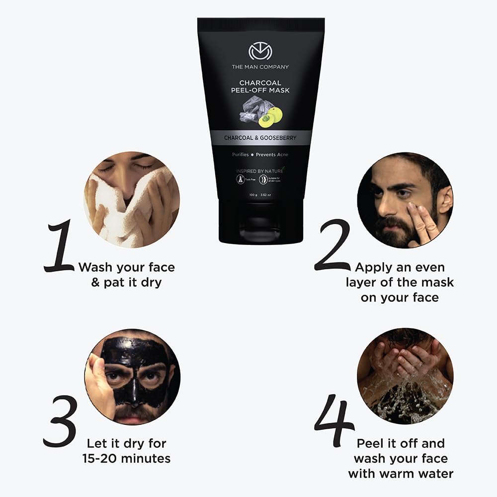 The Man Company Activated Charcoal Peel Off Face Mask for Men - Deep Cleansing Blackhead & Whitehead Remover, Dead Skin Exfoliator, Paraben & Sulphate Free (100g) | Perfect for Post-Workout, Travel & Daily Skincare Routine