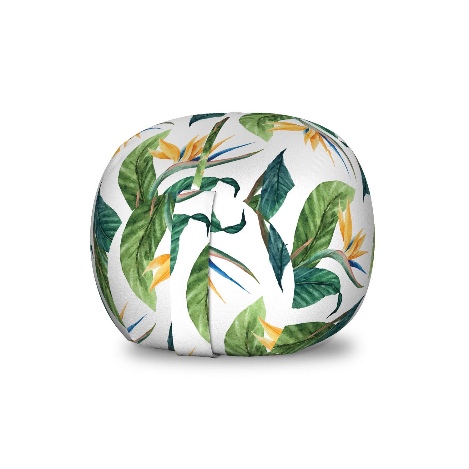 Ambesonne Exotic Storage Toy Bag Chair - Macro Watercolor Bird of Paradise Flower & Leaves Design, Washable Stuffed Animal Organizer for Kids Room, Small Multicolor Bean Bag - Perfect for Playroom, Nursery, or Dorm Organization