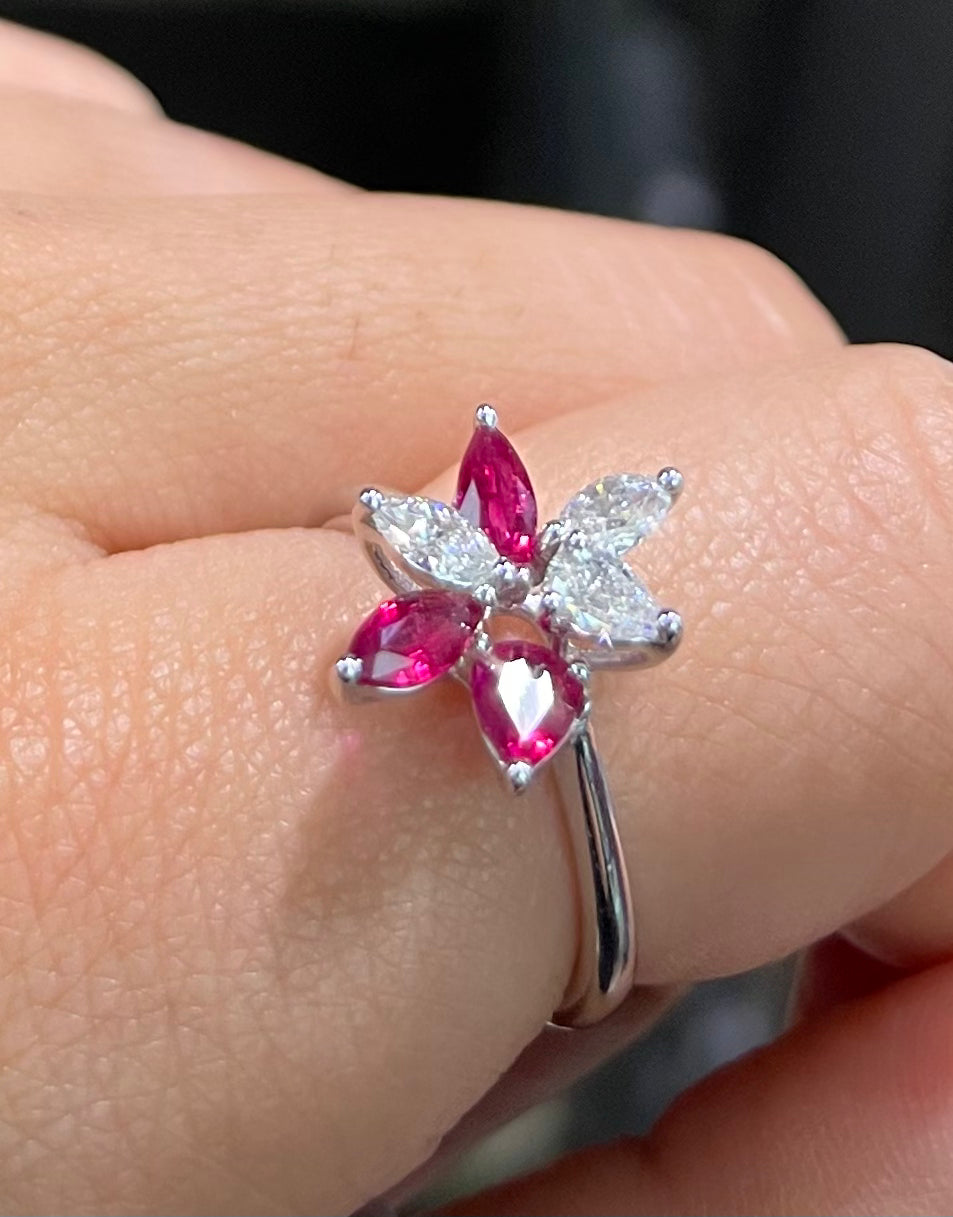 Exquisite Ruby & Diamond Petals Ring for Women - Elegant Floral Jewelry Gift for Anniversary, Valentine's Day & Special Occasions