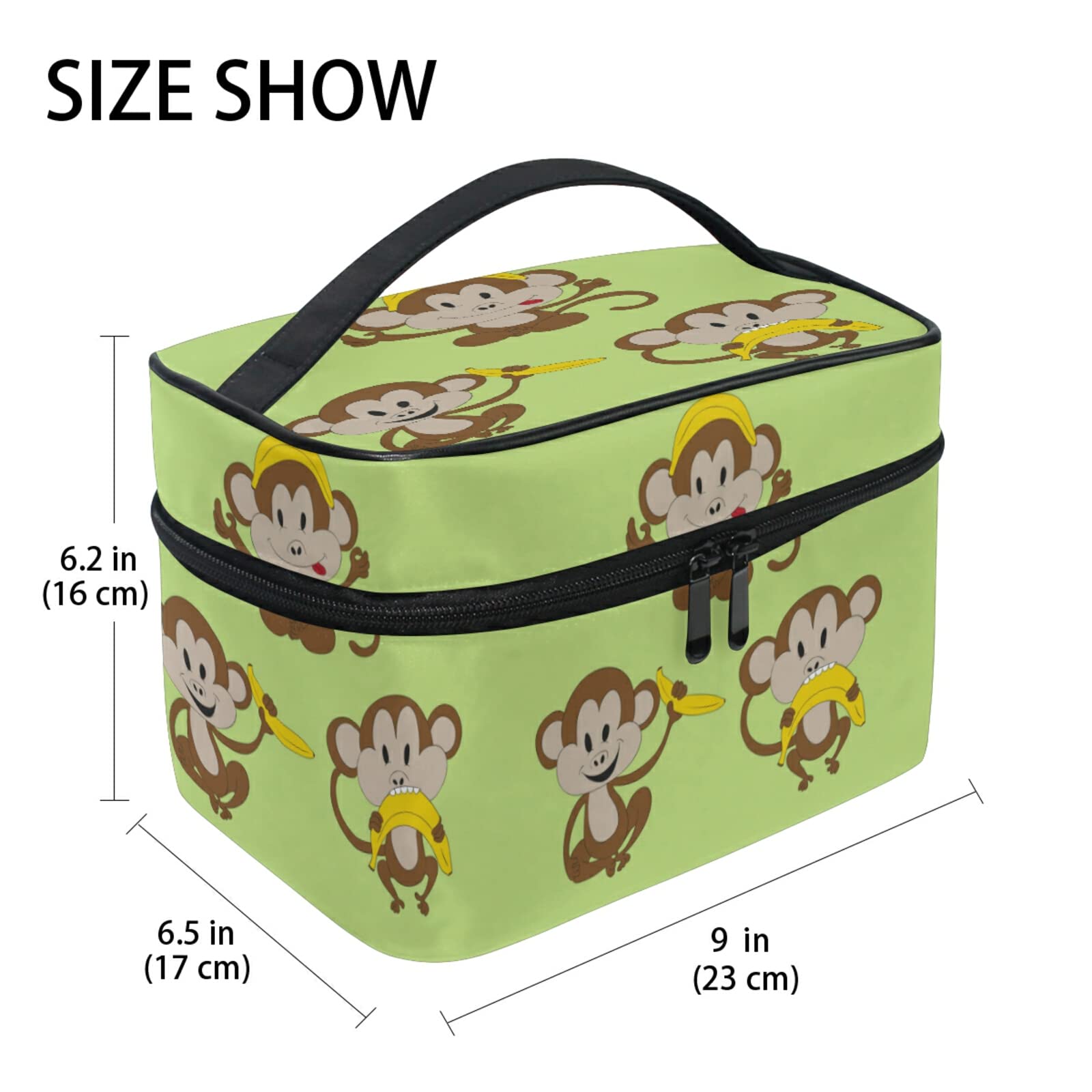 Adorable Baby Monkey Banana Print Makeup Bag for Women - Waterproof Cosmetic & Toiletry Travel Organizer - Perfect for Travel, Gym, and Daily Essentials Storage