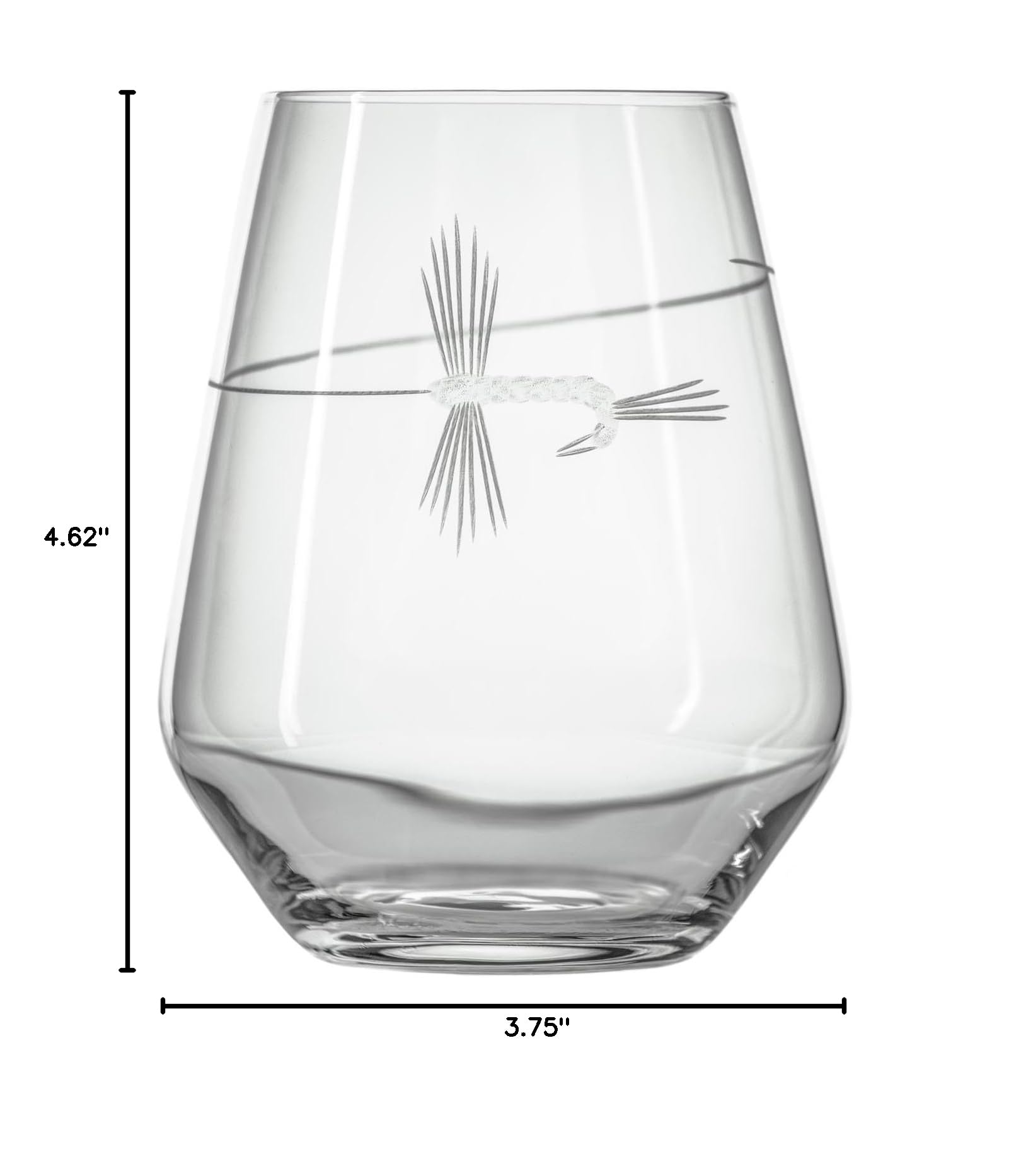 Premium Fly Fishing Stemless Wine Tumbler Set of 4 - 18oz Lead-Free Engraved Glasses for Outdoor Enthusiasts | Perfect for Camping, Picnics & Wine Tasting | Made in USA