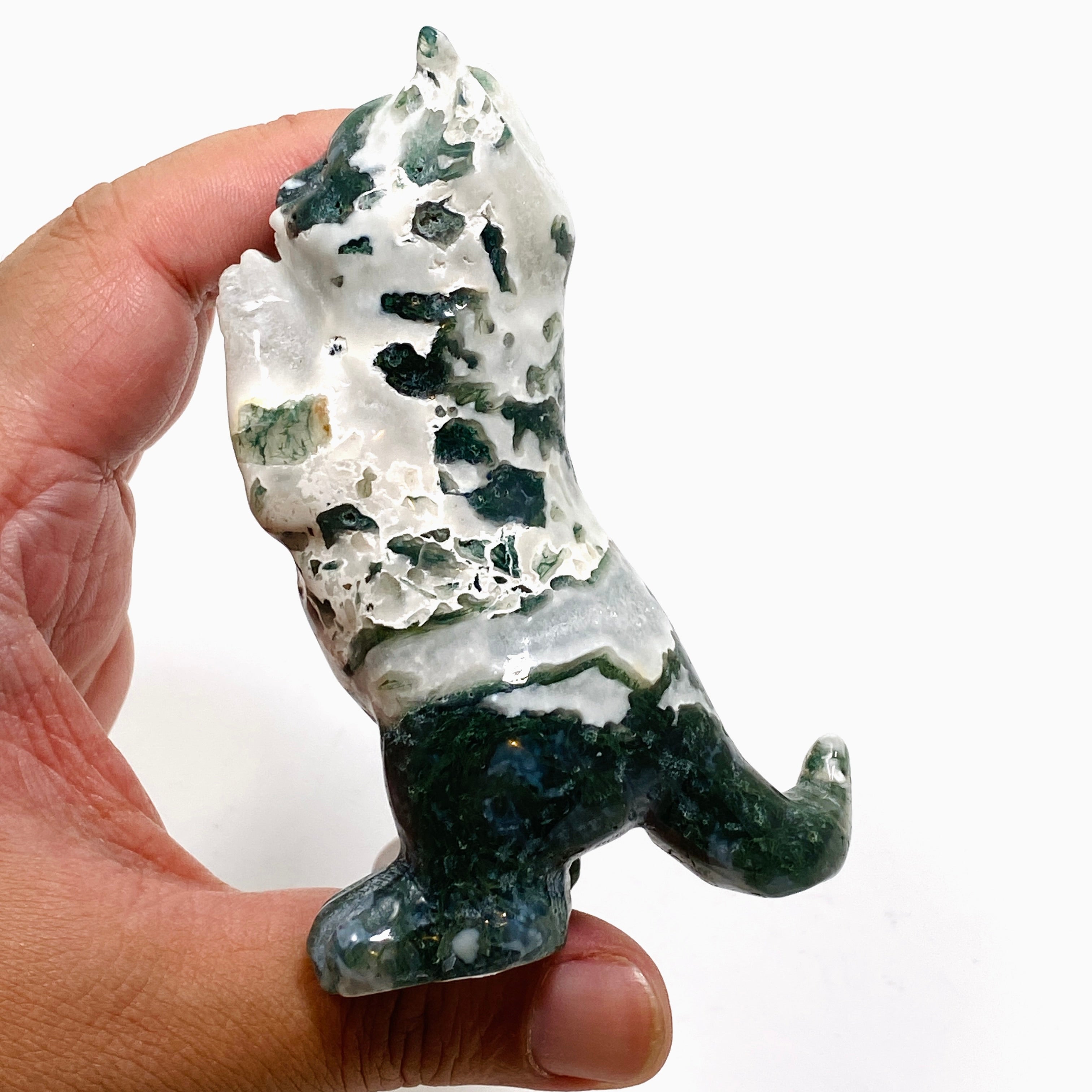 Natural Moss Agate Cat Carving Handmade Figurine - MAC 04 - Spiritual Healing Stone for Home Decor, Meditation & Gifts