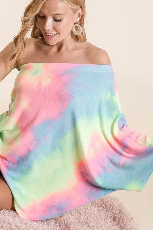 BiBi Tie Dye French Terry One Shoulder Dolman Top | Trendy Women's Fashion | Perfect for Summer Outings & Beach Vacations