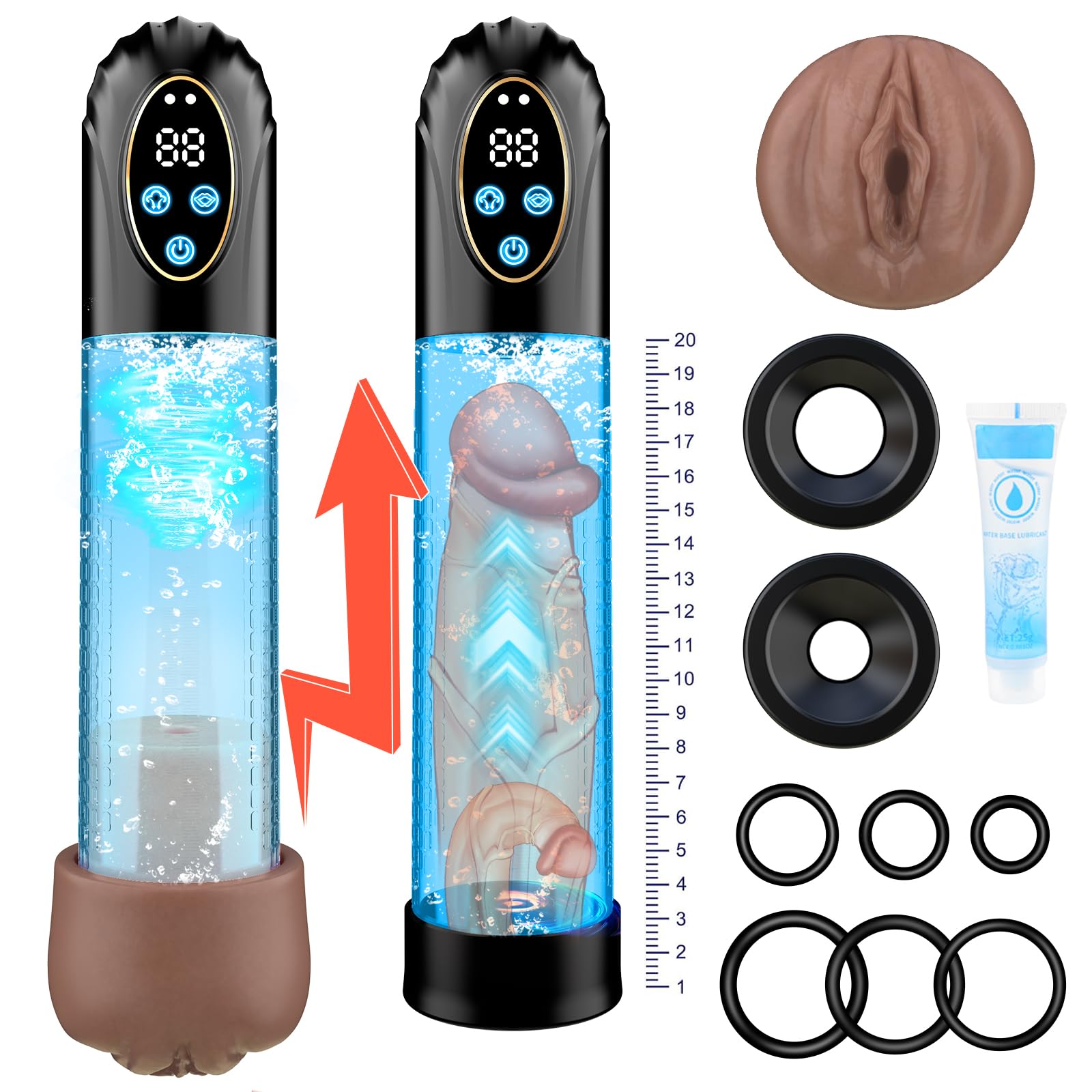 Electric Penis Pump for Men - 6 Suction Modes Vacuum Pump with Penis Rings & Pressure Control | Male Enhancement Device, Adult Sex Toy for Pleasure & Stimulation | Perfect for Solo Play & Couples Intimacy