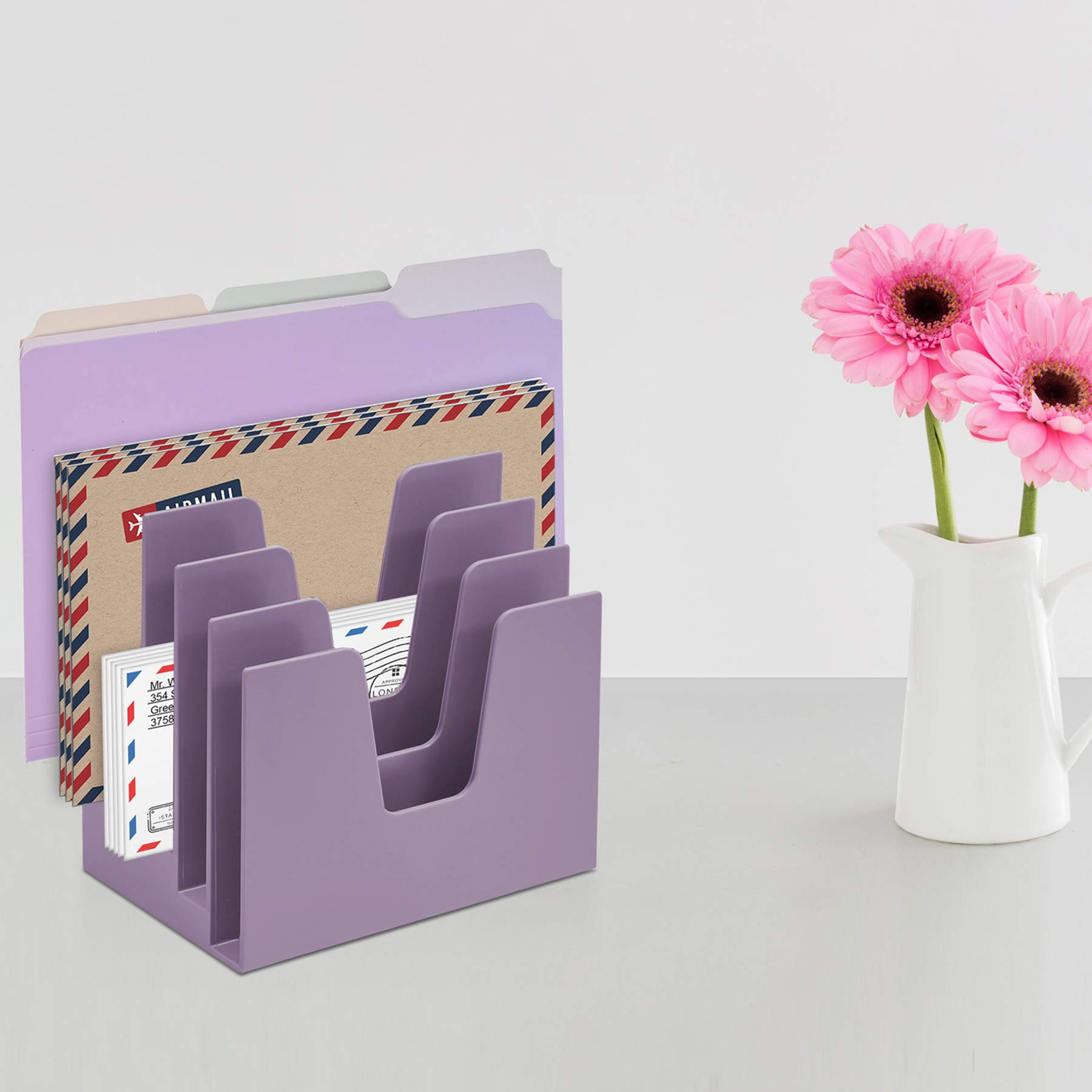 Acrimet 5-Section Incline File Sorter Organizer - Plastic Desktop Mail & Letter Holder for Office Organization - Solid Purple - Perfect for Desk, Mailroom, and Home Office Use