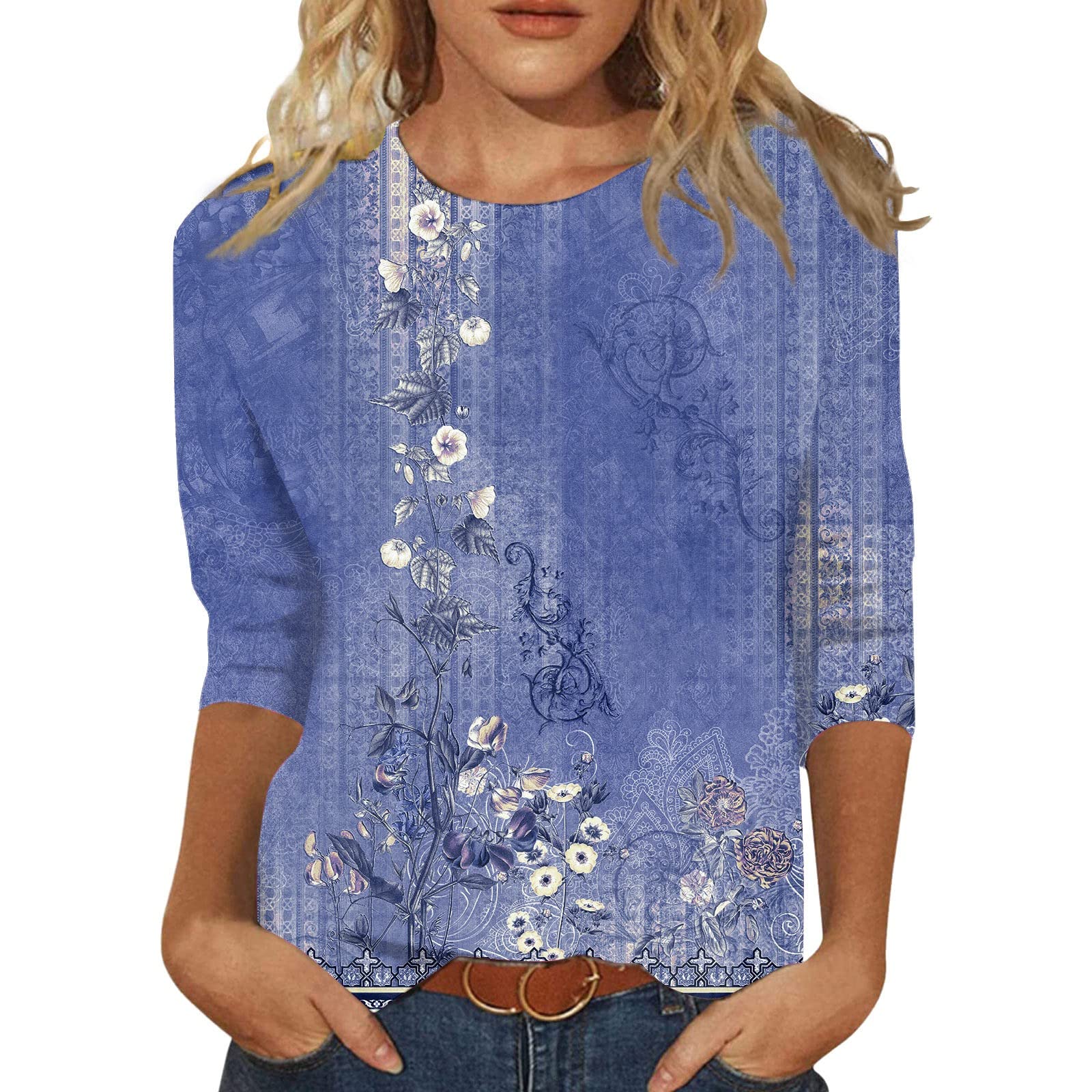 YUTANRAL Women's 3/4 Sleeve Casual Summer Tops - Trendy 2024 Vacation T-Shirts & Cruise Outfits | Perfect for Beach Trips, Weekend Getaways & Summer Travel