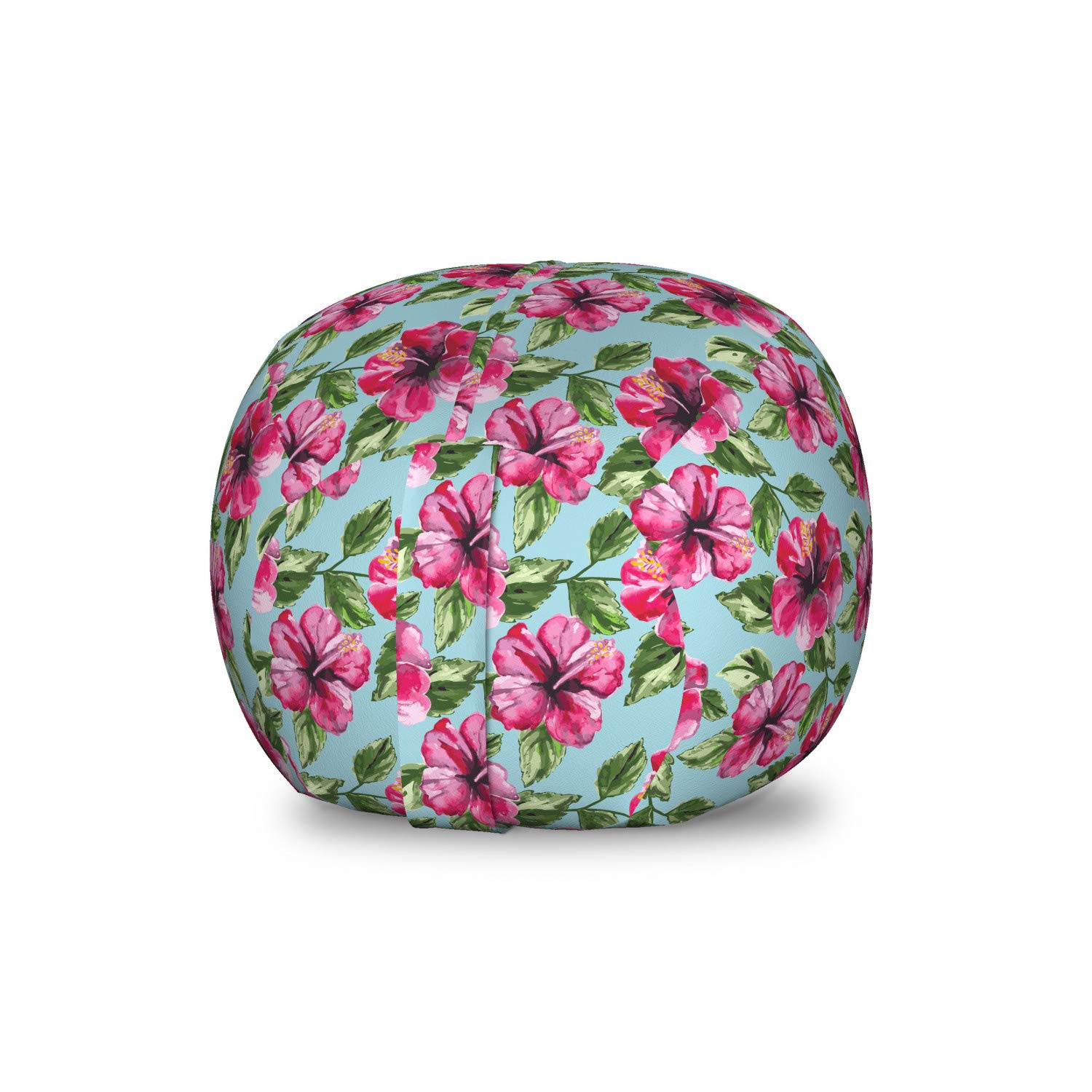 Ambesonne Watercolor Toy Storage Bag Chair - Hibiscus & Leaves Design, Washable Stuffed Animal Organizer, Small Size, Hot Pink - Perfect for Kids' Room & Nursery Organization
