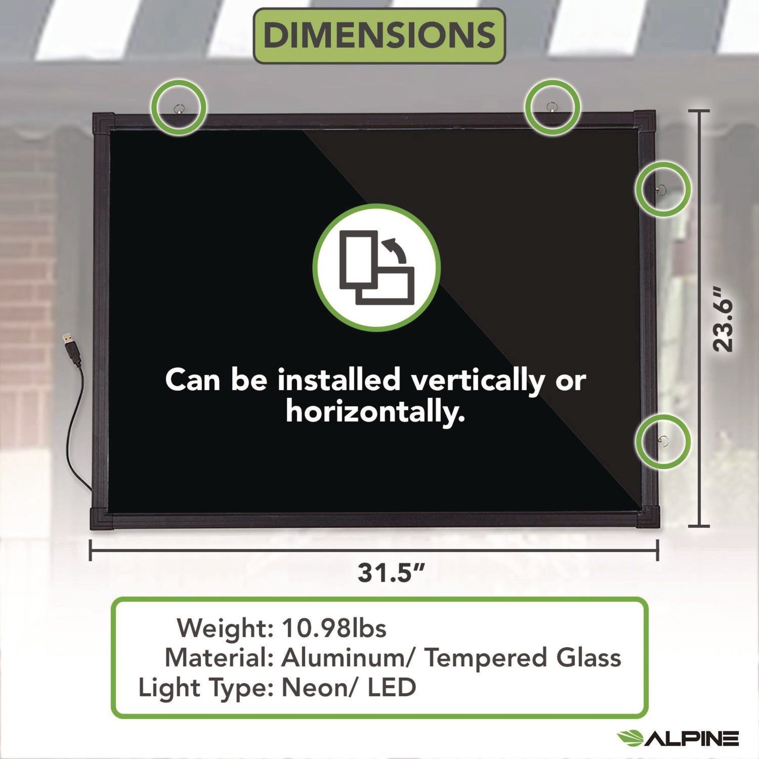 Alpine Industries LED Lighted Message Board 24x32 Inch - Black Chalkboard with Aluminum Frame for Home Office, Classroom, Restaurant & Retail Signage