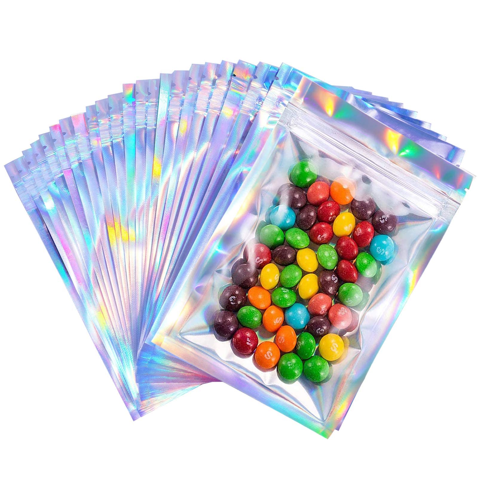300 Pack 4x6 Inch Holographic Resealable Bags - Food Storage Pouches for Snacks, Candy, Jewelry & Crafts | Airtight & Reusable Plastic Bags for Home, Office & Travel Organization