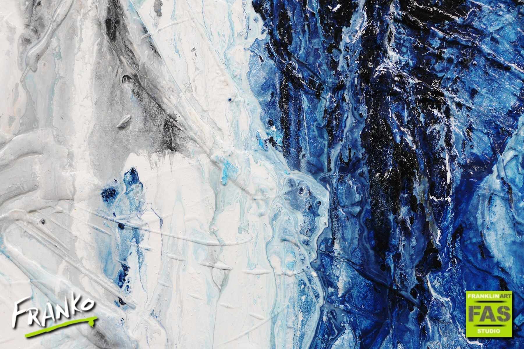Deep Blue Umber 75cm x 100cm White Blue Abstract Canvas Painting - Modern Wall Art for Living Room, Bedroom & Office Decor