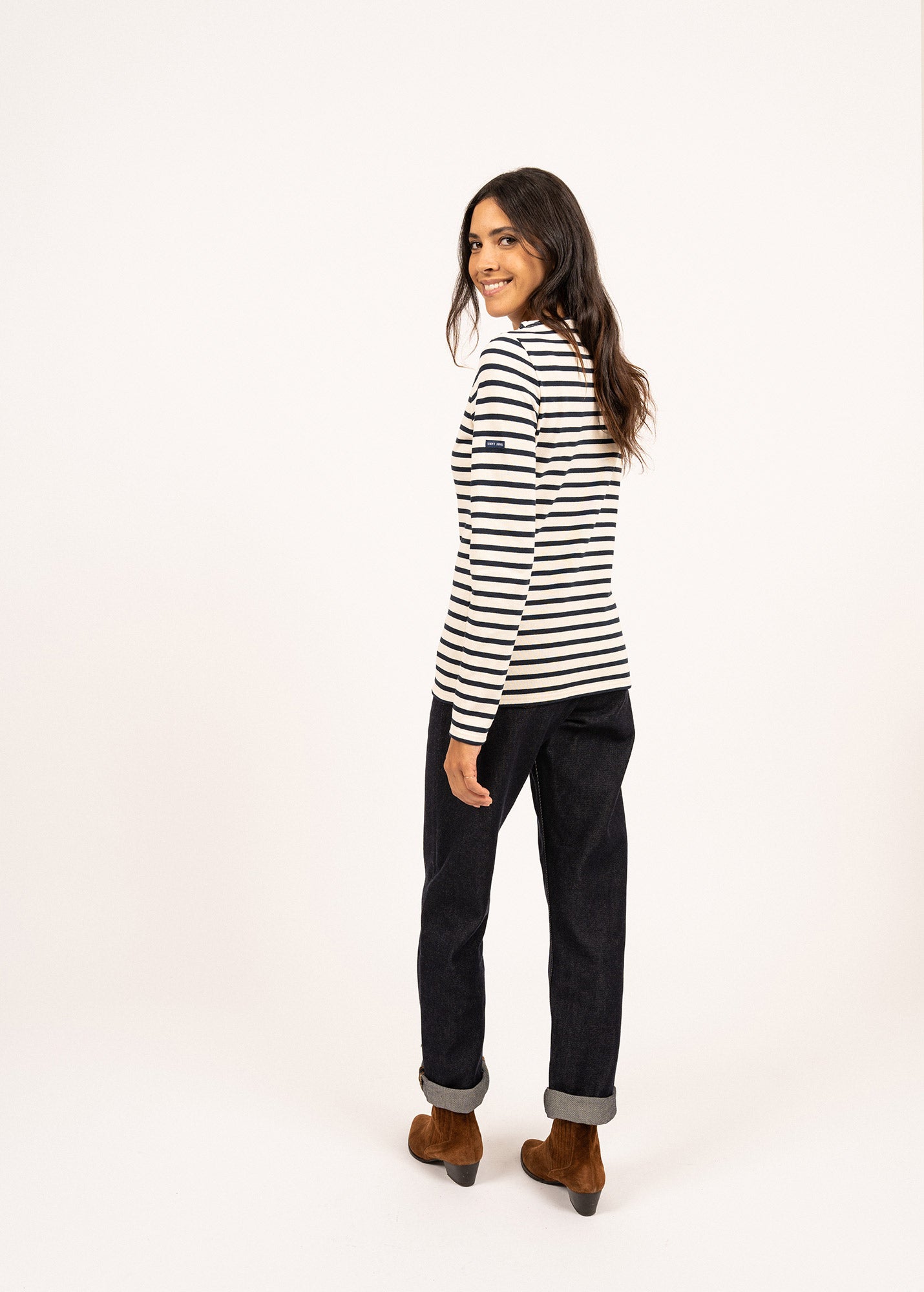 Authentic Breton Shirt for Women | Heavyweight Cotton Long Sleeve Top | Classic Striped French Navy & Ecru Shirt | Casual Wear, Beach Outfits & Travel Essentials