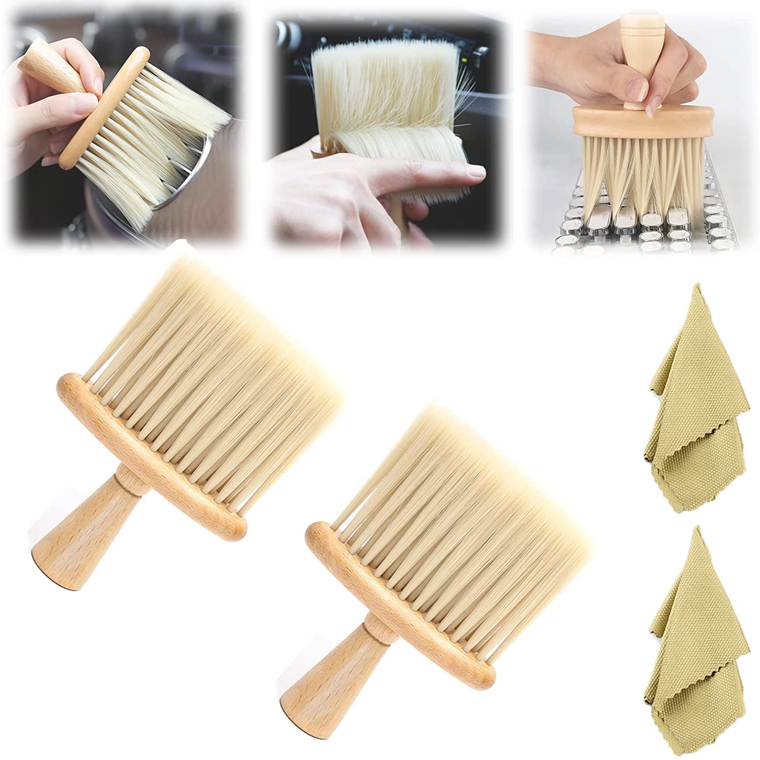 Ajdmg High Density Ultra Soft Detailing Brush - 2 Pack Car Interior Cleaning Brush with Wood Handle for Dusting Keyboard, Leather, Home & Auto Care | Perfect for Daily Cleaning & Detailing Tasks
