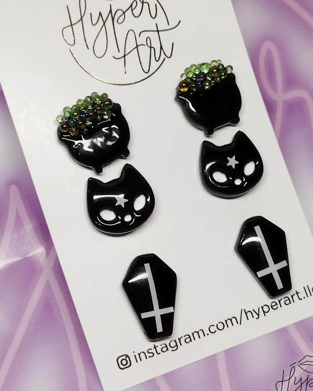 Witchy Cat & Coffee Earrings - Gothic Halloween Jewelry for Women - Perfect for Witch Aesthetic, Cosplay & Coffee Lovers
