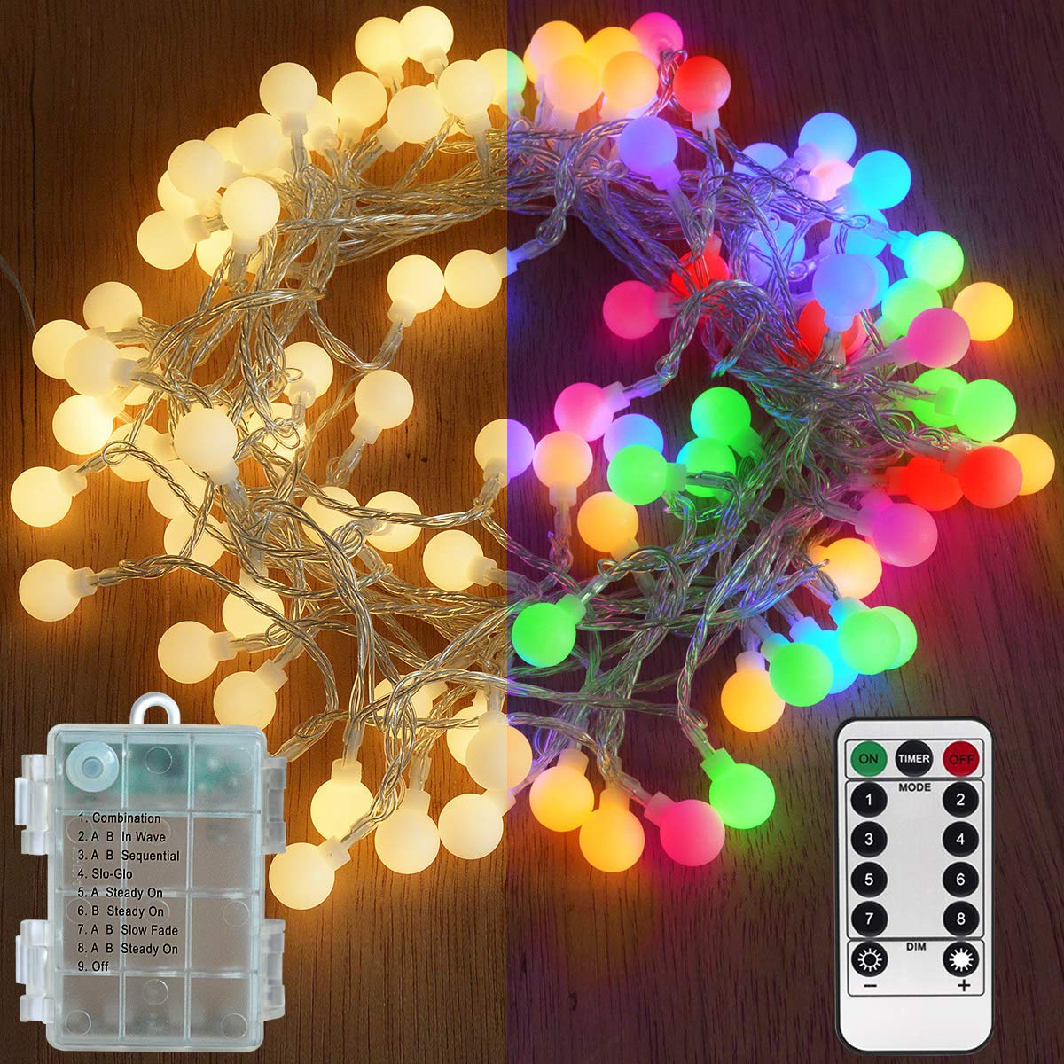 Abkshine 2-in-1 Warm White & Color Changing LED Outdoor String Lights - 33ft 100 LEDs Waterproof Fairy Lights with Remote Control - Perfect for Patio, Garden, Wedding, and Holiday Decorations