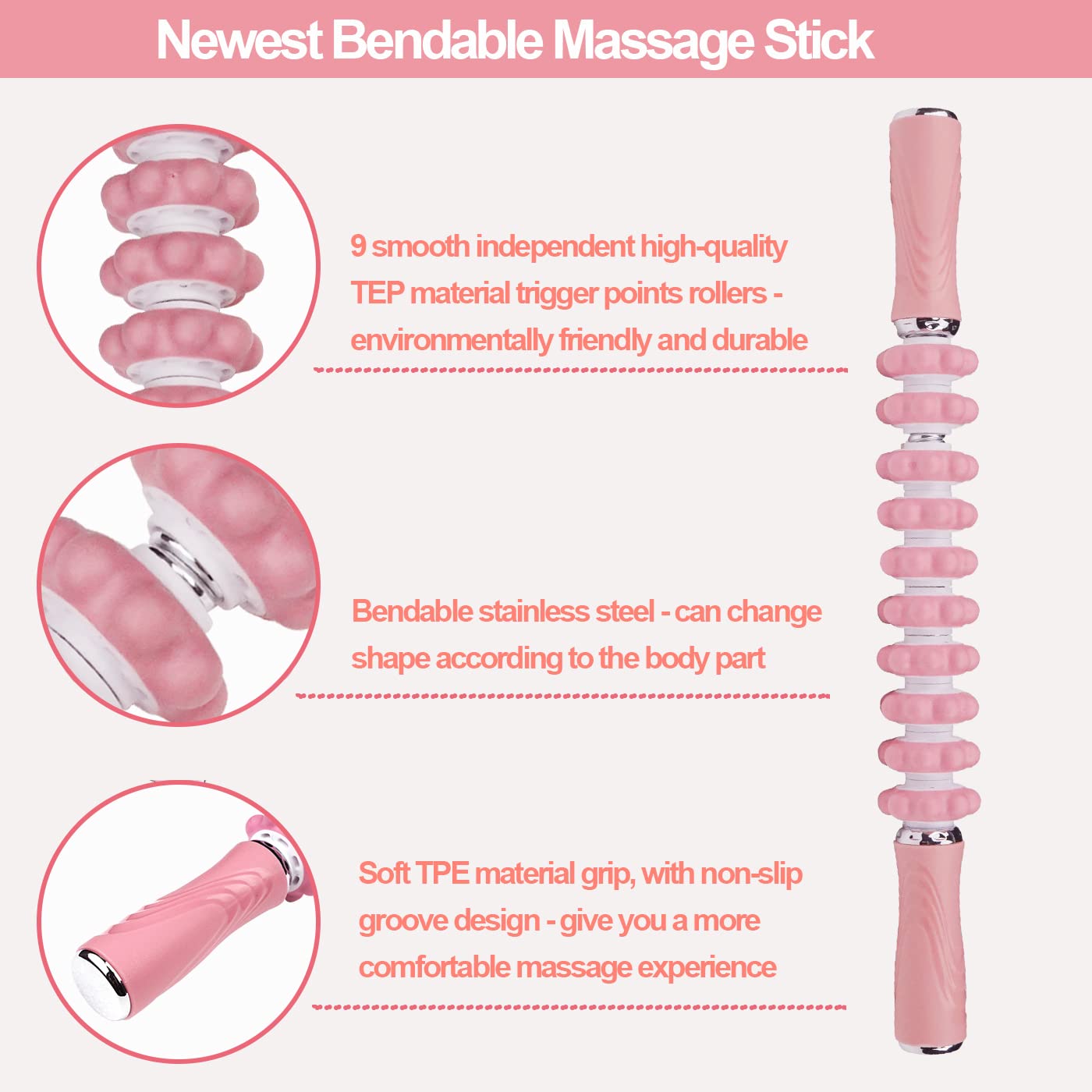 Flexible Muscle Roller Stick for Deep Tissue Massage, Cellulite Reduction & Lymphatic Drainage - Portable Massage Tool for Leg, Back & Shoulder Pain Relief - Perfect for Post-Workout Recovery, Physical Therapy & Home Spa Use