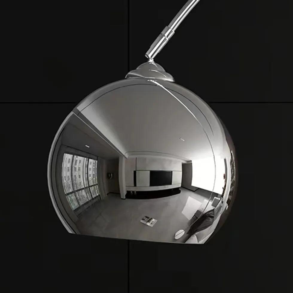 Modern Arc Floor Lamp in Silver - Adjustable Standing Light for Living Room, Bedroom & Office - Sleek Contemporary Design with Spherical Base