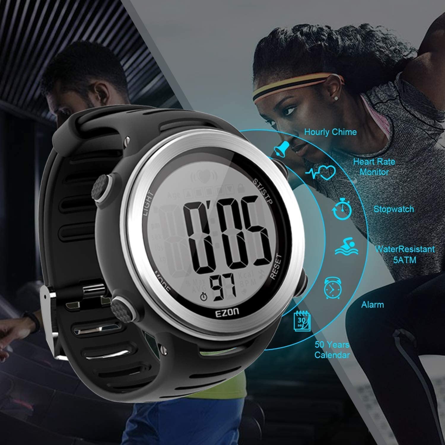 EZON Heart Rate Monitor Chest Strap - Wireless Bluetooth HRM for Running, Cycling & Workouts - Waterproof Fitness Tracker with Stopwatch & Alarms - Perfect for Gym, Cardio & Sports Training