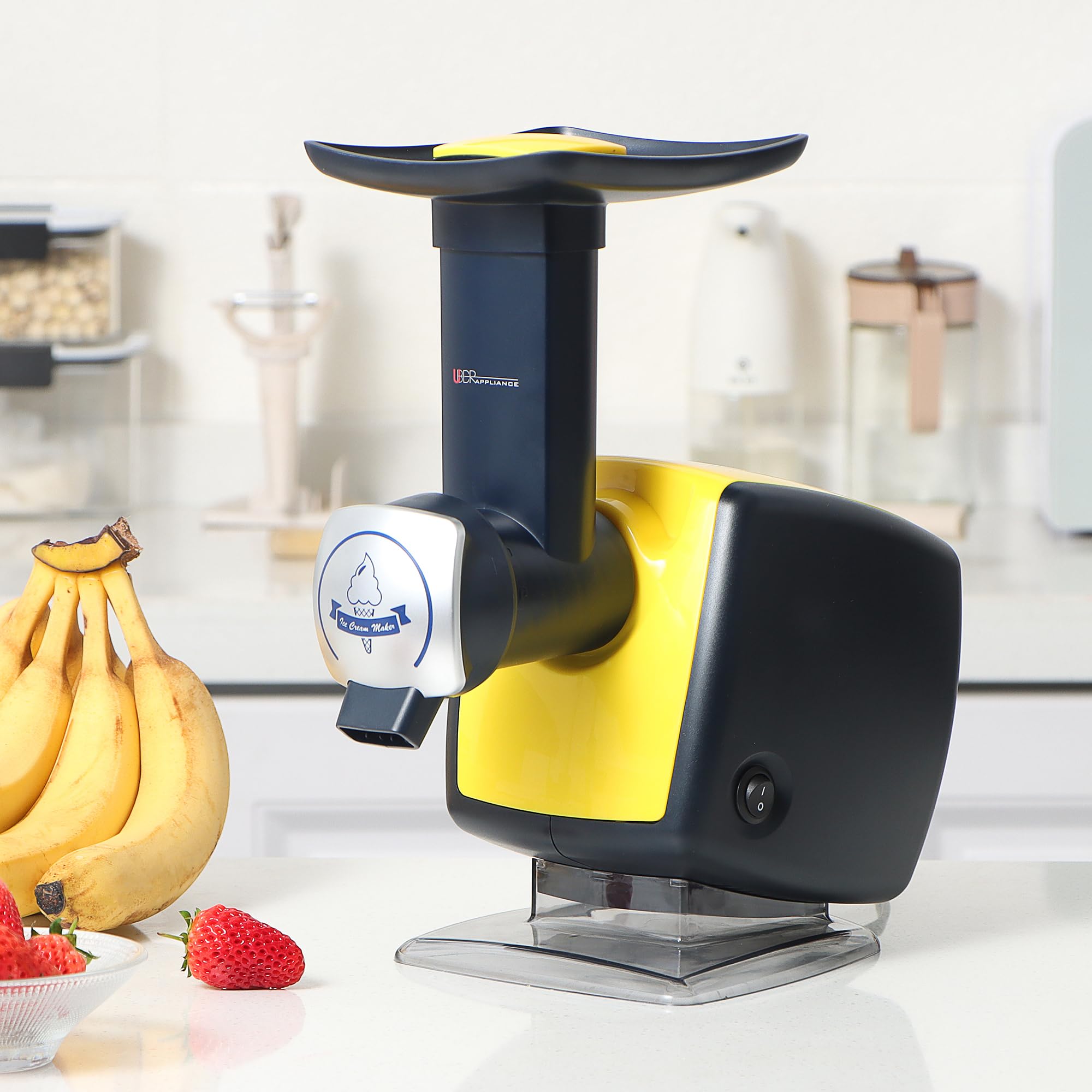 Uber Appliance Automatic Frozen Yogurt & Sorbet Maker Machine - Healthy Homemade Soft Serve Ice Cream, Sherbet, Fruit Dessert Maker with 4 Popsicle Molds & Recipe Book (Yellow) - Perfect for Parties, Family Treats & Summer Refreshments