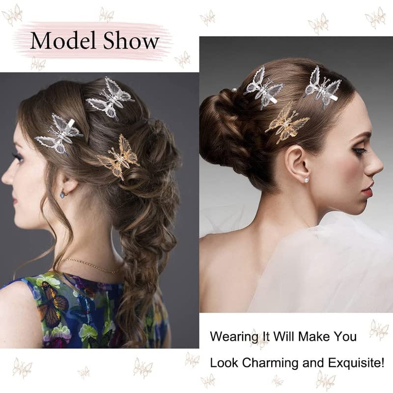 FAMEZA 3 Pcs 3D Moving Butterfly Hair Clips for Women - Gold Metal Hollow Hair Pins, Cute Barrettes & Claw Clips - Elegant Hair Styling Accessories for Girls & Teens - Perfect for Parties, Weddings & Daily Wear