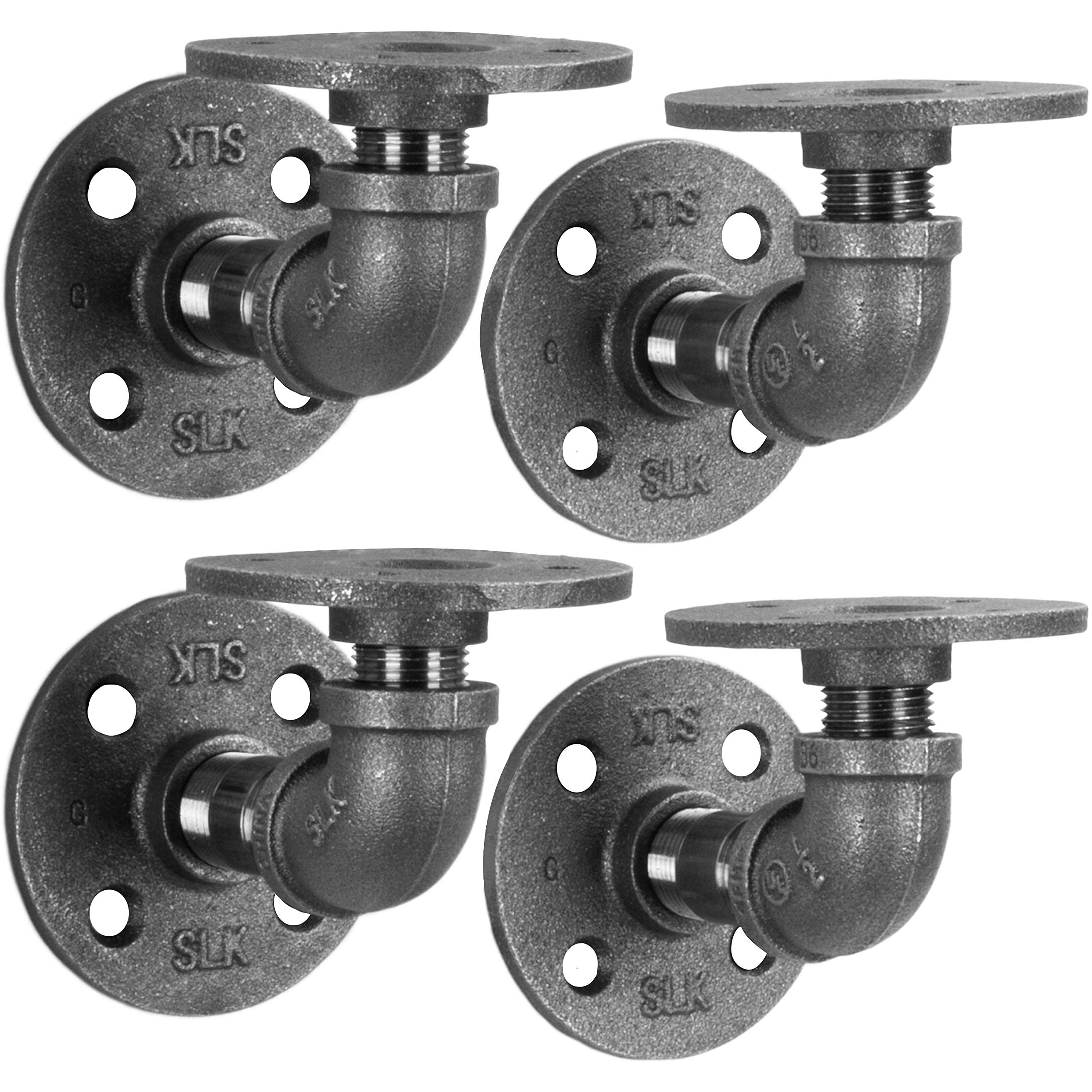 Industrial Pipe Shelf Brackets 4 Pack - Authentic Rustic Pipe Fittings for Wall Mounted Floating Shelves - Vintage Home Decor (2 Inch) - Perfect for Living Room, Bedroom & Office Storage Solutions