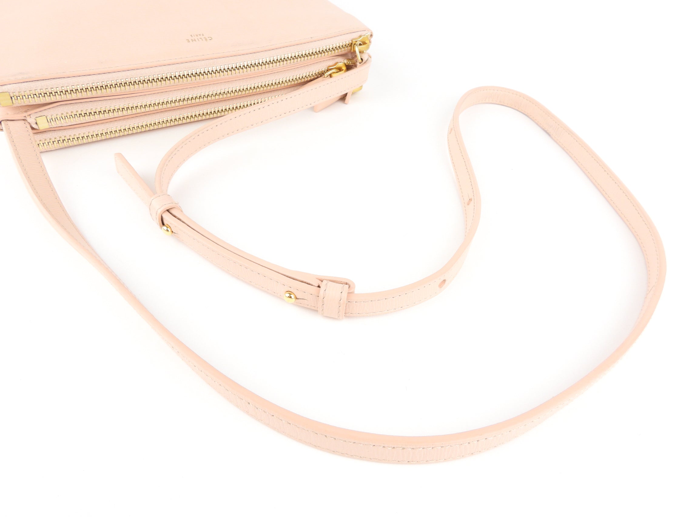 Celine Blush Pink Leather Trio Shoulder Bag for Women - Luxury Crossbody Purse with Adjustable Strap, Perfect for Work, Travel & Evening Out