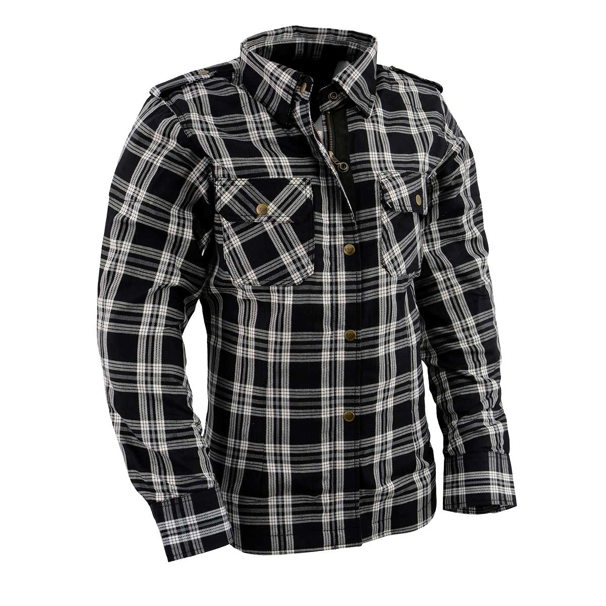 Milwaukee Leather MPL2600 Women’s Plaid Flannel Biker Shirt with CE Approved Armor - Aramid Fiber Reinforced for Safety - Perfect for Motorcycle Riding and Outdoor Adventures