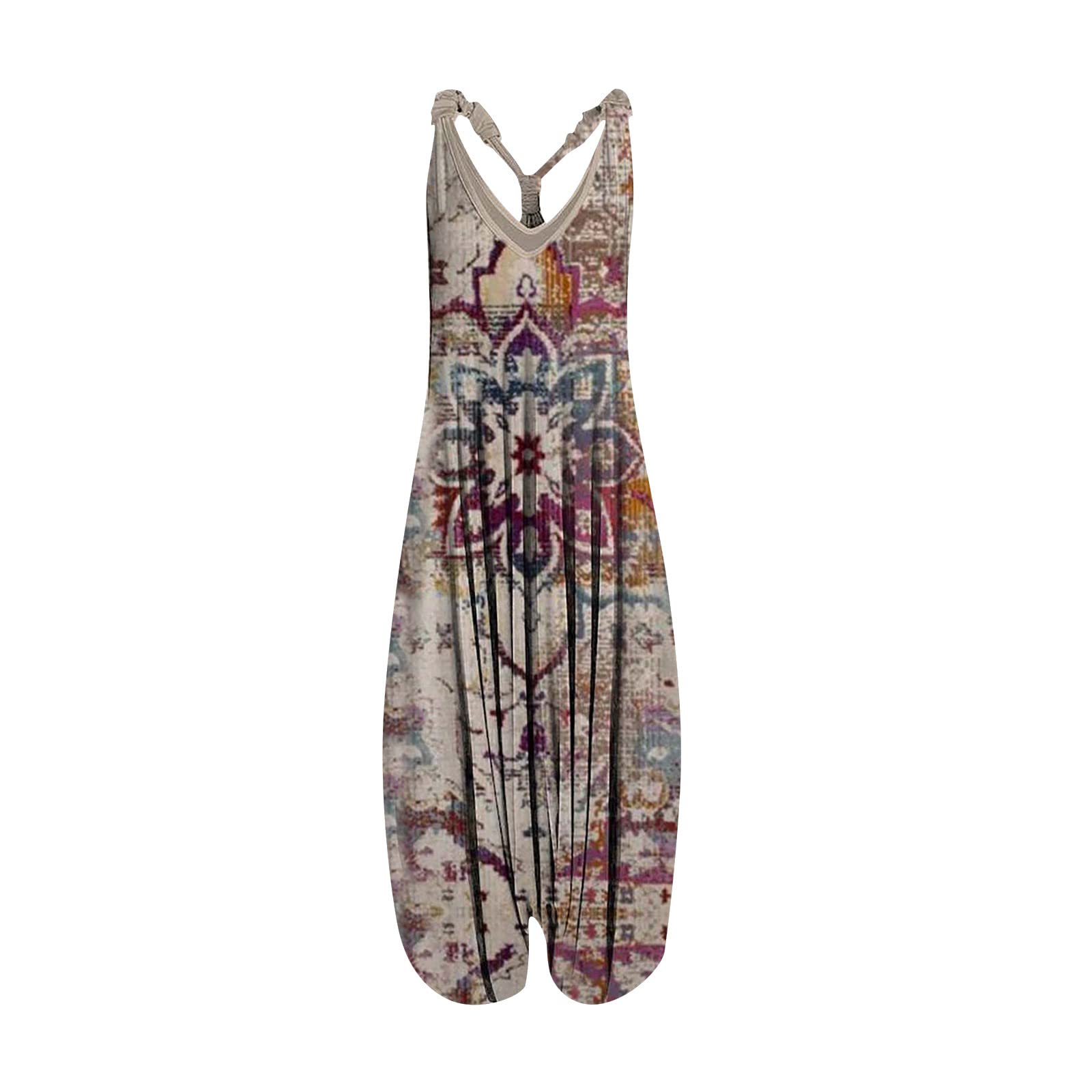 Plus Size Women's Jumpsuits - Boho Floral Wide Leg Romper One Piece Streetwear Casual Outfit for Summer, Travel & Everyday Wear