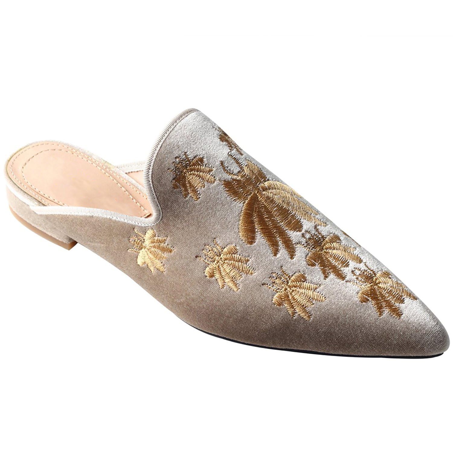 Women's Backless Comfort Slip-On Casual Flats - Embroidered Mule Slippers for Home, Office & Travel | Breathable & Lightweight Summer Shoes