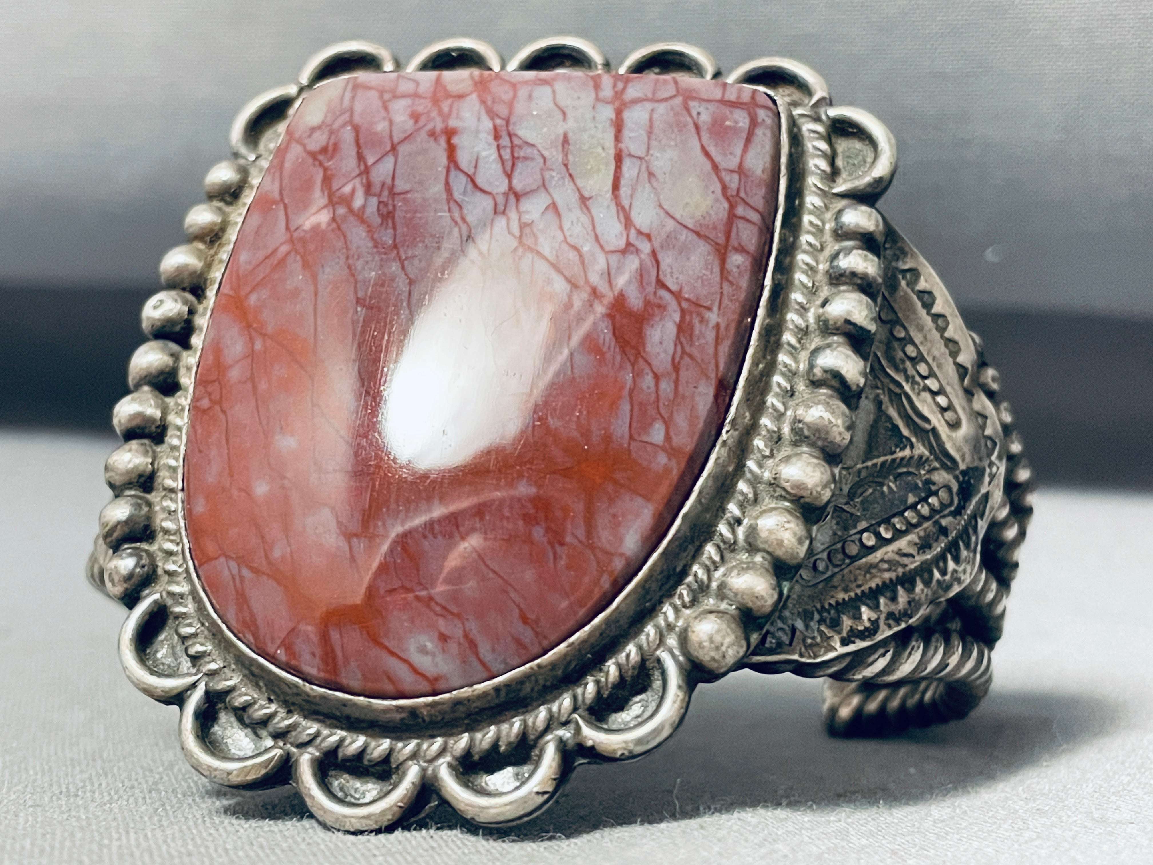 Vintage Navajo Sterling Silver Wire Bracelet with Red Agate - 104 Grams - Handmade Native American Jewelry for Women - Perfect for Boho, Western & Festival Fashion