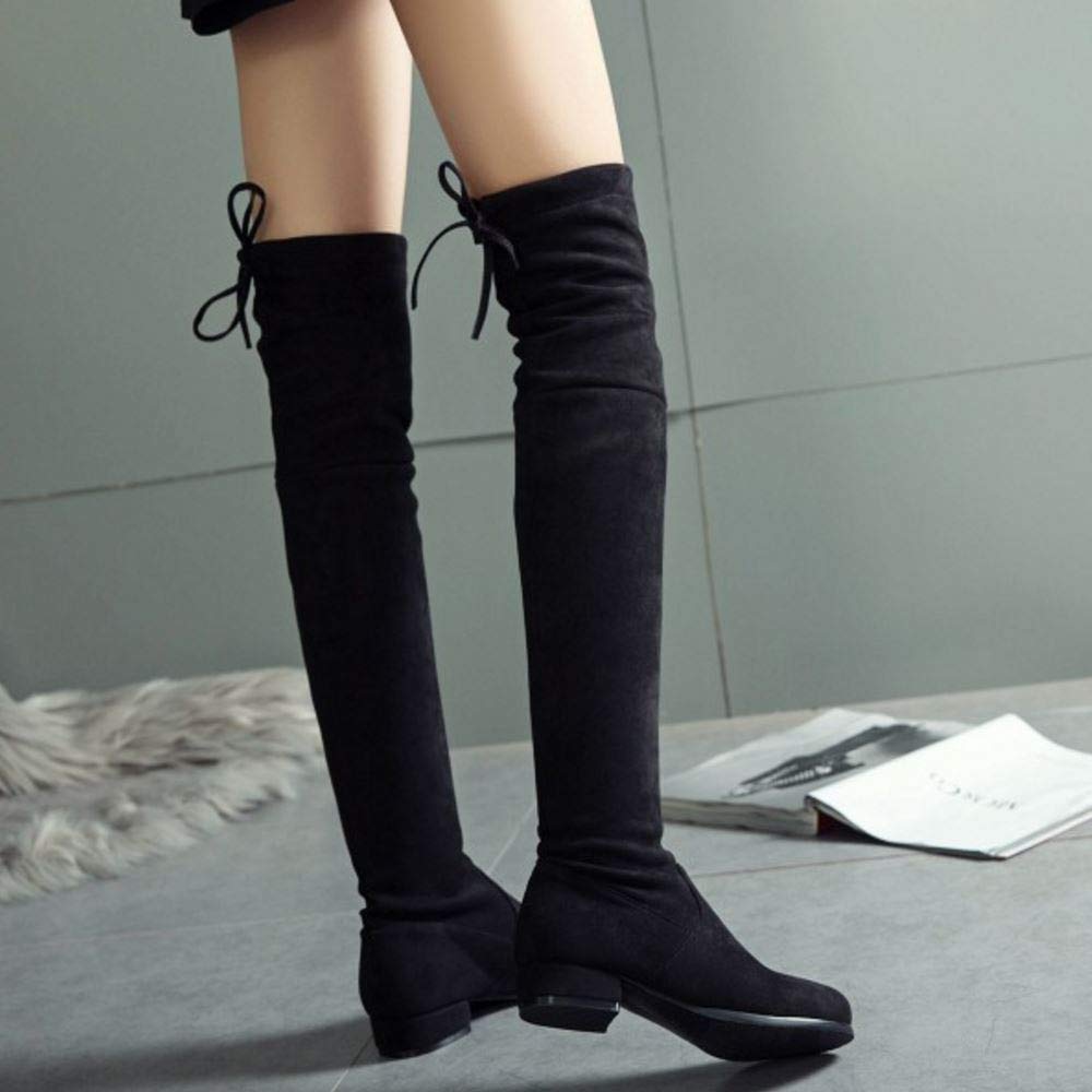 Women's Fashion Block Low Heel Thigh High Boots - Pull On Style, Wide Width & Extended Sizes - Perfect for Winter Outfits, Date Nights and Office Wear