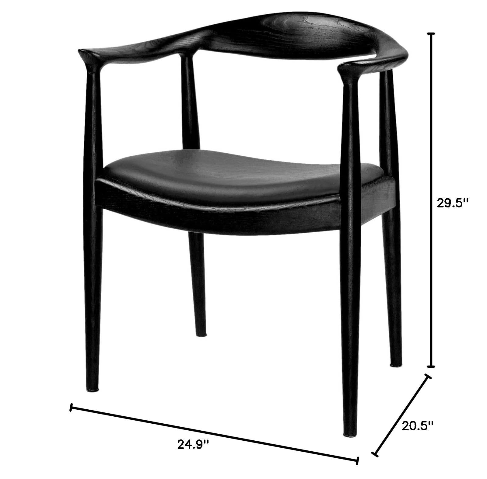 Tomile Mid Century Modern Upholstered Dining Chair - Kennedy Armchair with PU Leather Cushion Seat, Hans Wegner Inspired Elbow Chair for Kitchen, Dining Room, Living Room, Bedroom & Office - Black (Perfect for Home Decor & Contemporary Interior Design)