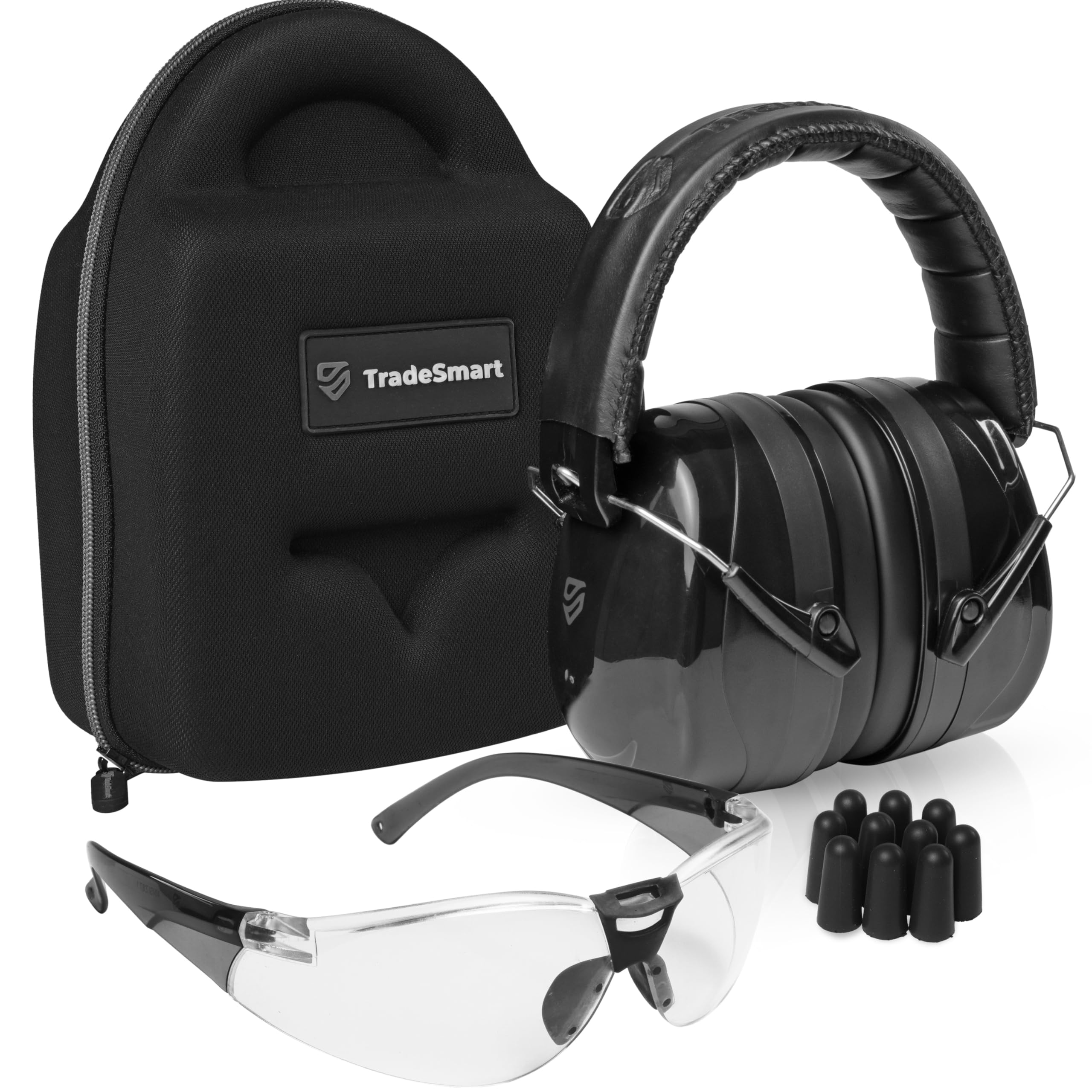 TradeSmart All-in-One Shooting Ear Protection - Comfort+ NRR 28dB Safety Earmuffs, Anti-Fog Shooting Glasses & Reusable Earplugs with Carry Case - Perfect for Hunting, Range Shooting & Outdoor Sports