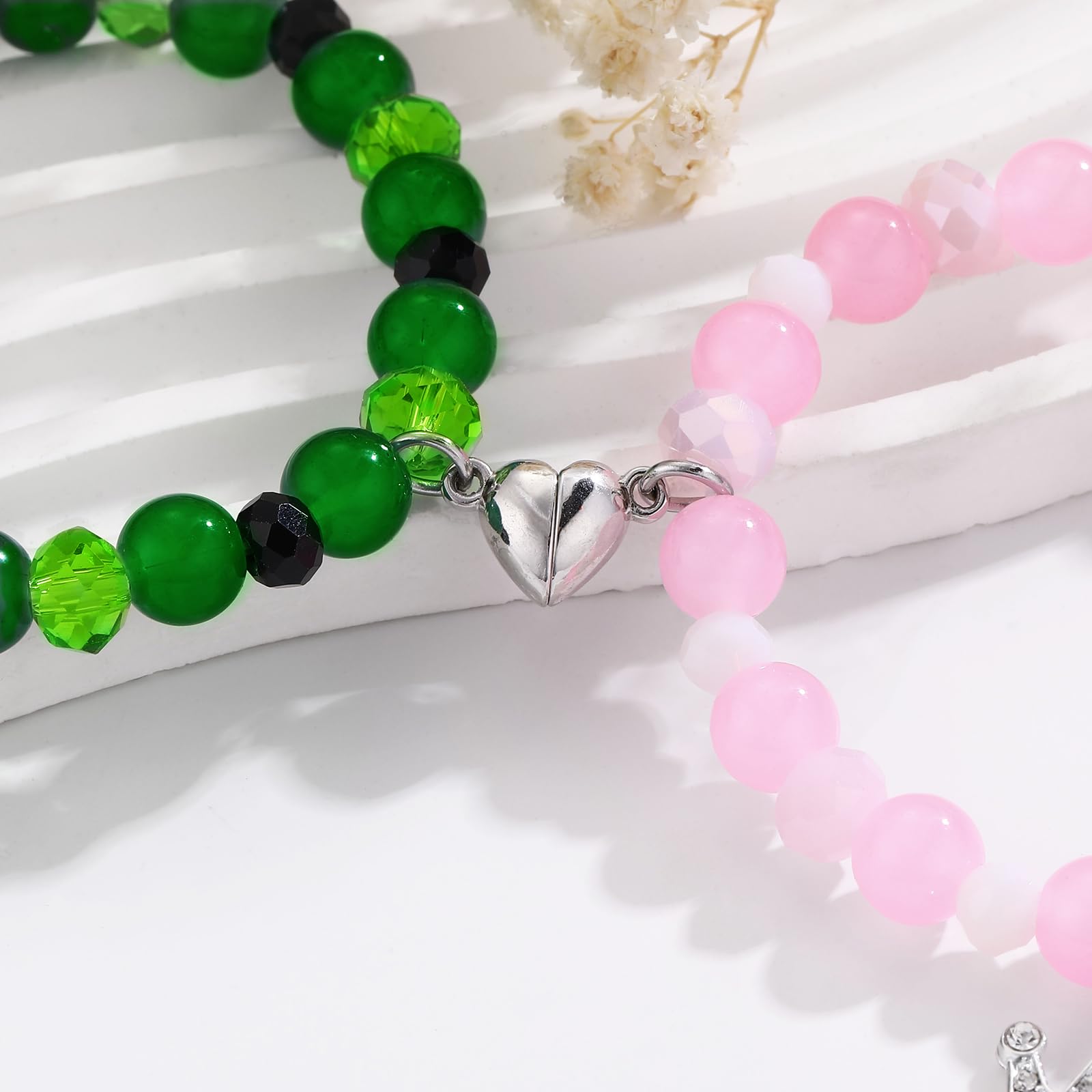 Korotho Elphaba Galinda Friendship Matching Bracelets - Natural Stone Hat-Crown Best Friend BFF Jewelry Set for Christmas, Valentine's Day Gifts | Movie Merch for Fans, Friends Party Decorations | Perfect for Couples, BFFs and Special Occasions