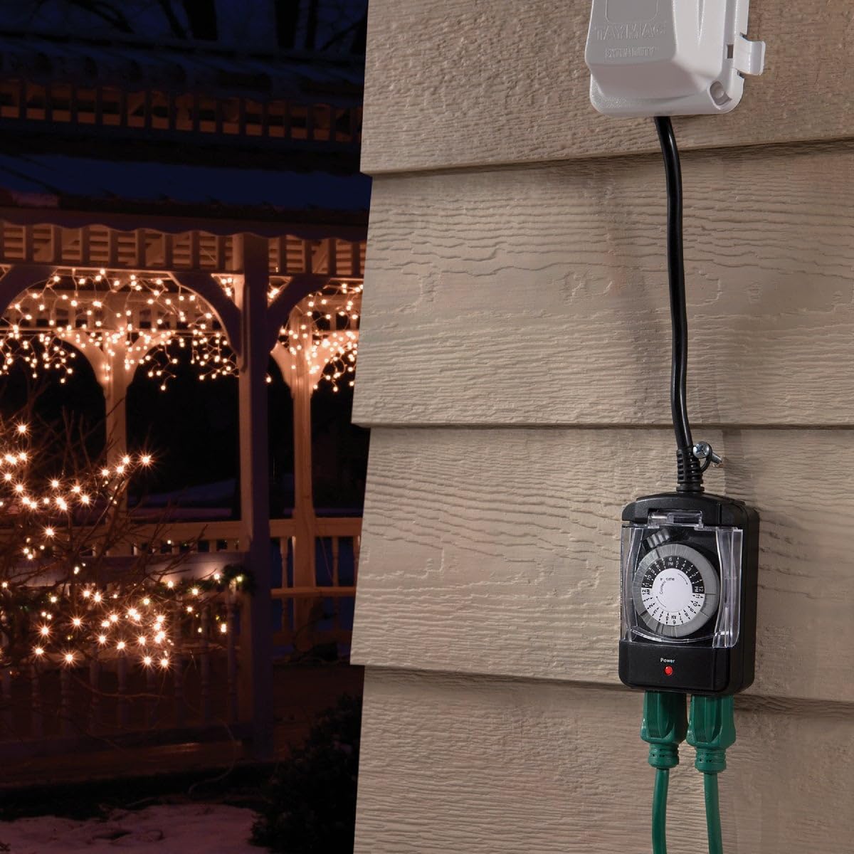 Prime Wire & Cable TNO24111 2-Outlet Pigtail with 24-Hour Electromechanical Timer - Perfect for Holiday Lights, Home Appliances & Outdoor Decorations