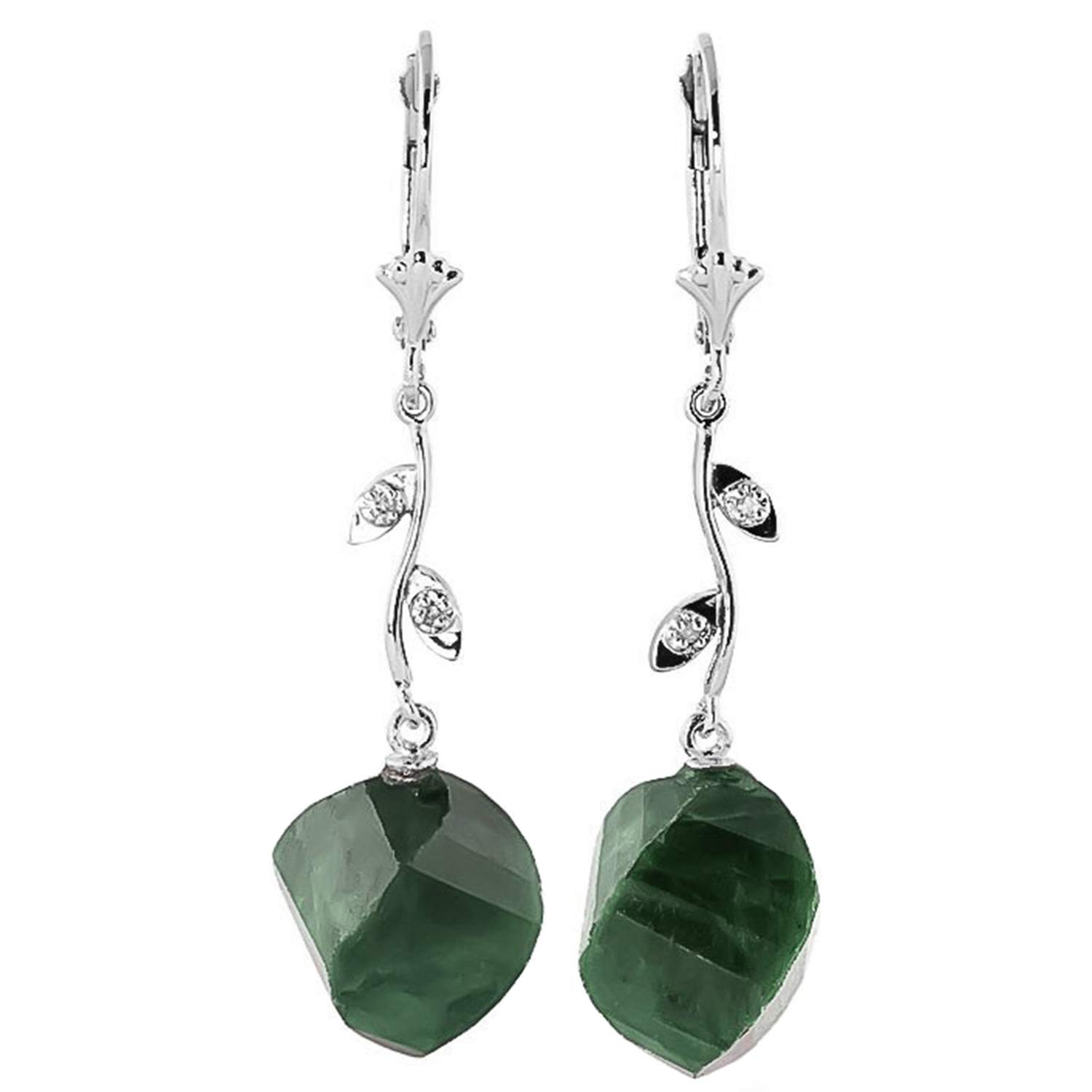 14K White Gold Dangle Earrings with Twisted Emerald Sapphires & Diamond Accents | Elegant Jewelry for Weddings, Parties & Special Occasions