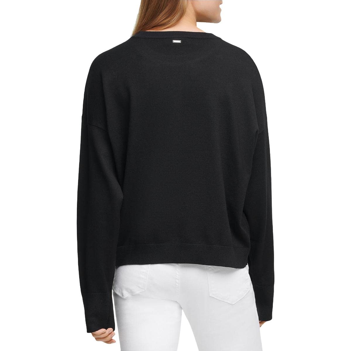 DKNY Women's Embellished Dolman Sweater - Black Size M | Casual Chic Pullover for Work, Date Night & Fall Layering