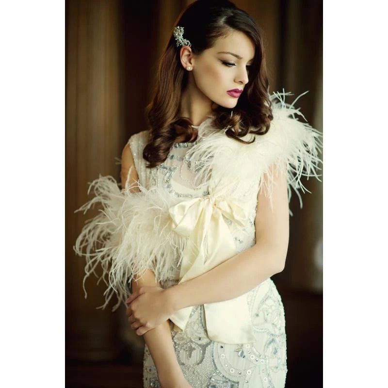 Ivory Vintage Feather Stole & Shrug for Brides - Elegant Wedding Accessory for Bridal Showers, Ceremonies & Photo Shoots