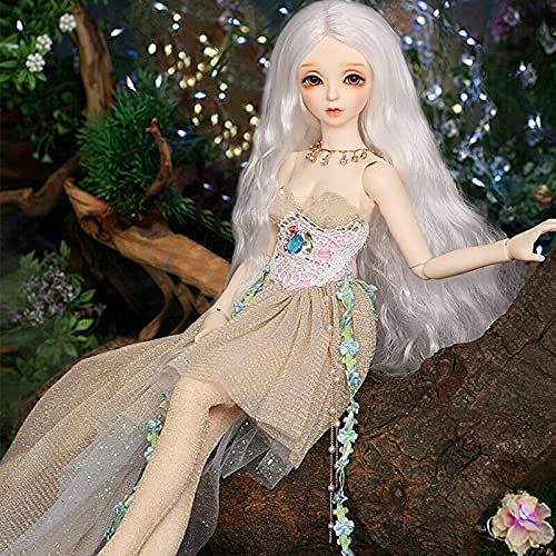 WELLVEUS 1/4 Scale BJD Doll Princess Girl - SD Doll with Jointed Body, Eyes, Face Makeup & Dress Set - Perfect for Collectors, Photography and Cosplay Scenes