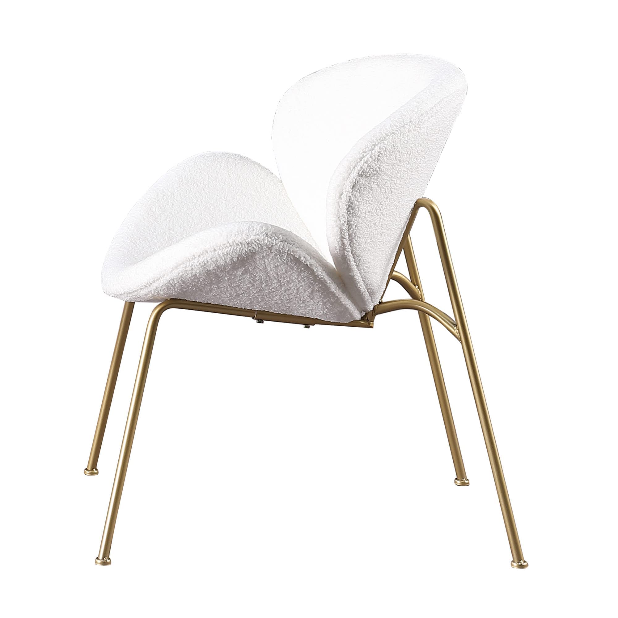 Yoluckea 2-Pack Faux Fur Vanity Chairs - Modern Upholstered Accent Chairs with Gold Metal Legs, Arced Seat & Back - Elegant Makeup Desk Chair & Dining Side Chair for Living Room, Bedroom, Kitchen (White) - Perfect for Vanity Tables, Dining Nooks & Cozy Reading Corners