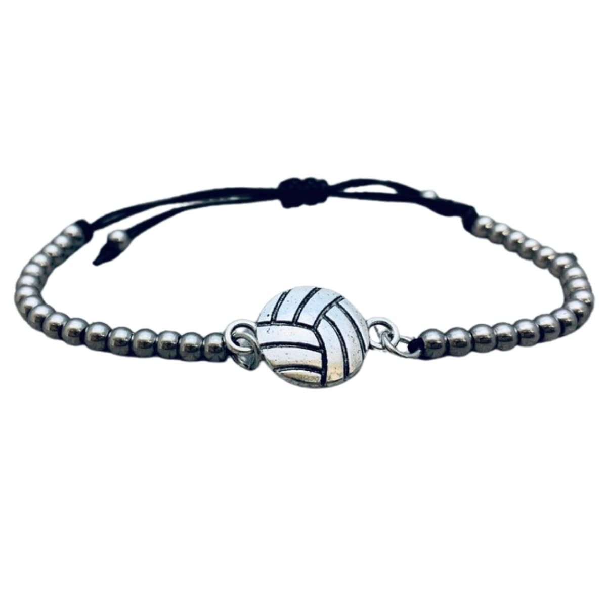 Sportybella Volleyball Charm Bracelet - Adjustable Silver Beaded String Bracelet for Women & Teens | Perfect Sports Gift for Players, Fans & Coaches