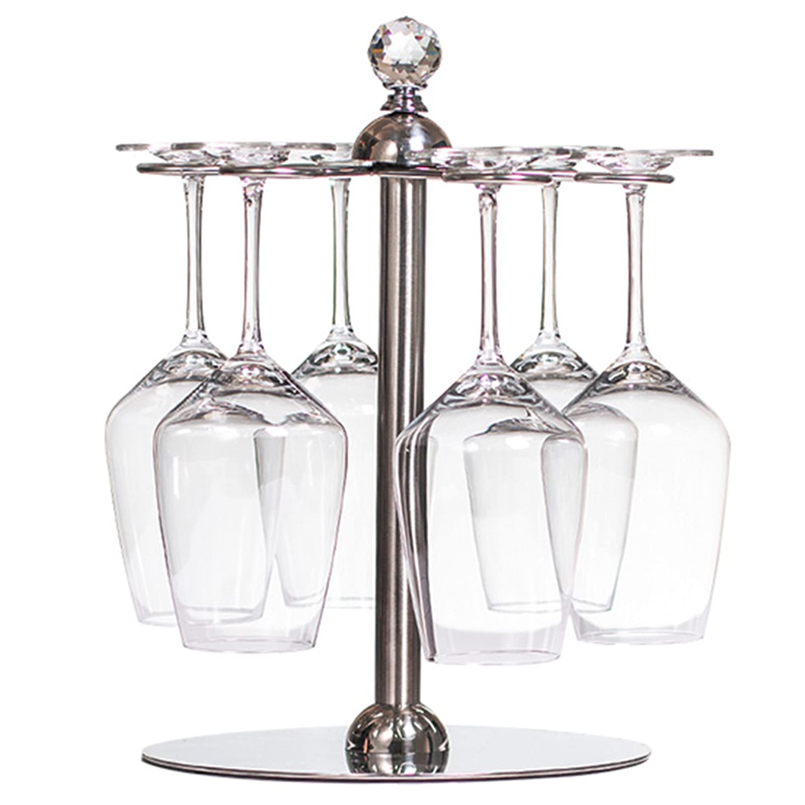 360° Rotating Countertop Wine Glass Holder - Holds 6 Glasses, Stainless Steel Stemware Organizer for Kitchen & Bar (Silver) | Perfect for Wine Storage, Party Serving & Space-Saving Home Decor