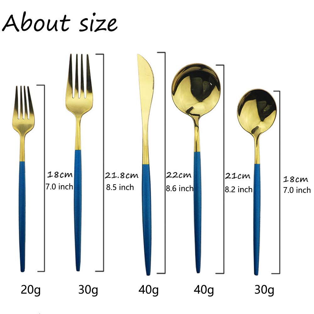 Premium JASHII 30-Piece Stainless Steel Flatware Set - Blue Gold Silverware with Satin & Mirror Finish | Durable Kitchen & Tableware Cutlery for Home, Restaurant & Catering | Dishwasher Safe | Elegant Dining & Special Occasions
