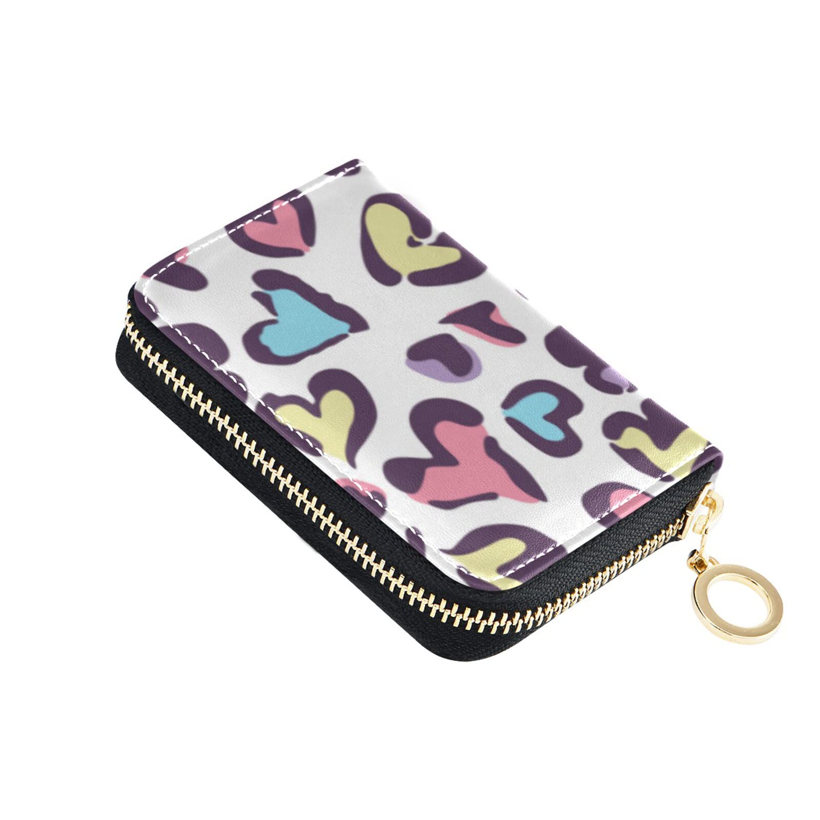 KFBE Colorful Leopard Print Leather Credit Card Holder - Zipper Wallet & ID Card Case for Women (20800140) | Perfect for Travel, Shopping, and Everyday Use