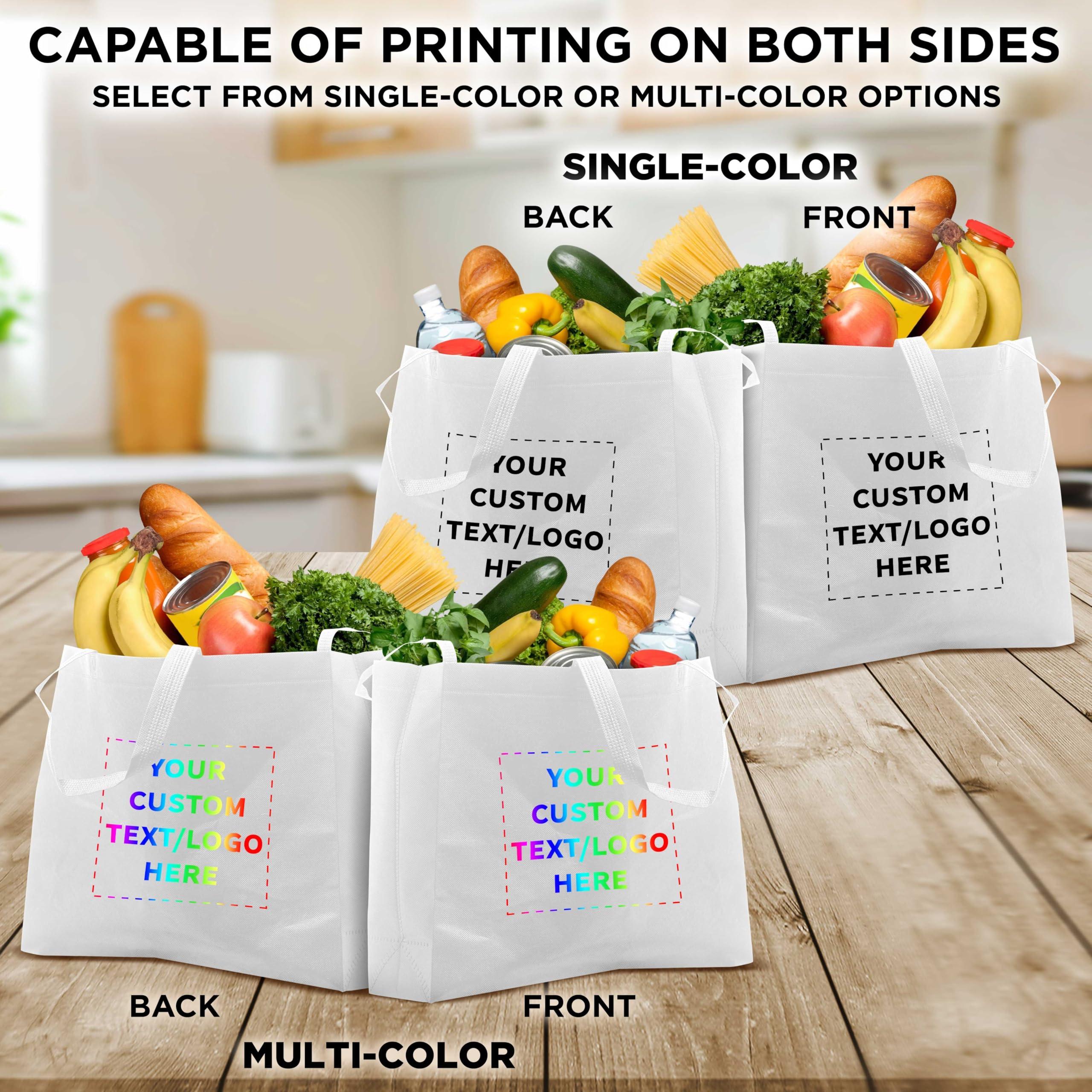 Custom Jumbo Reusable Tote Bags Bulk Pack - 10 Personalized Large Grocery Shopping Bags for Women | Promotional Items, Eco-Friendly & Durable | Perfect for Groceries, Beach Trips & Retail Promotions