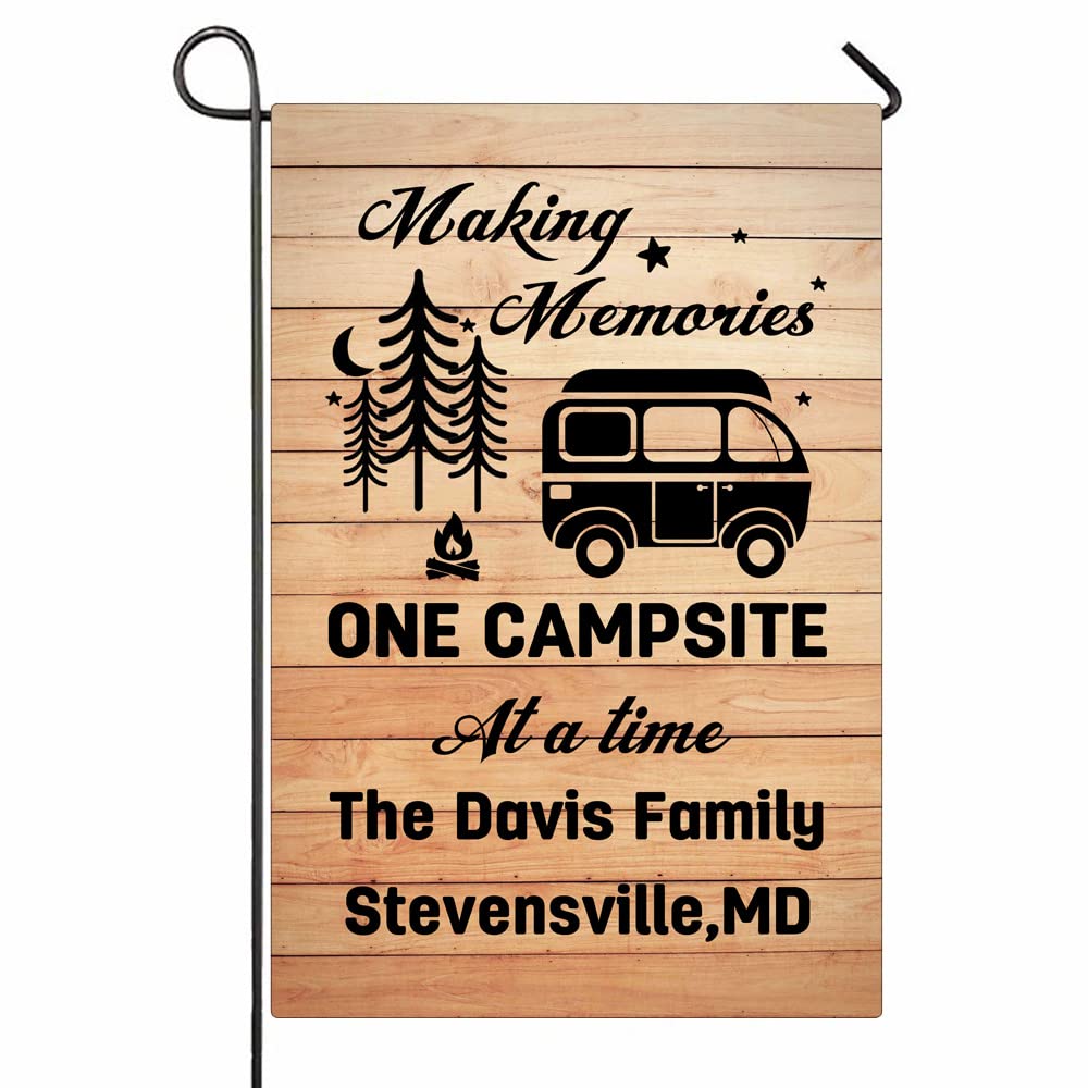 Custom Personalized Happy Campers Garden Flag - Double Sided 12x18 Inch Outdoor Decoration with Family Name for RV, Campsite & Yard Decor - Perfect for Camping Enthusiasts & Outdoor Home Decor