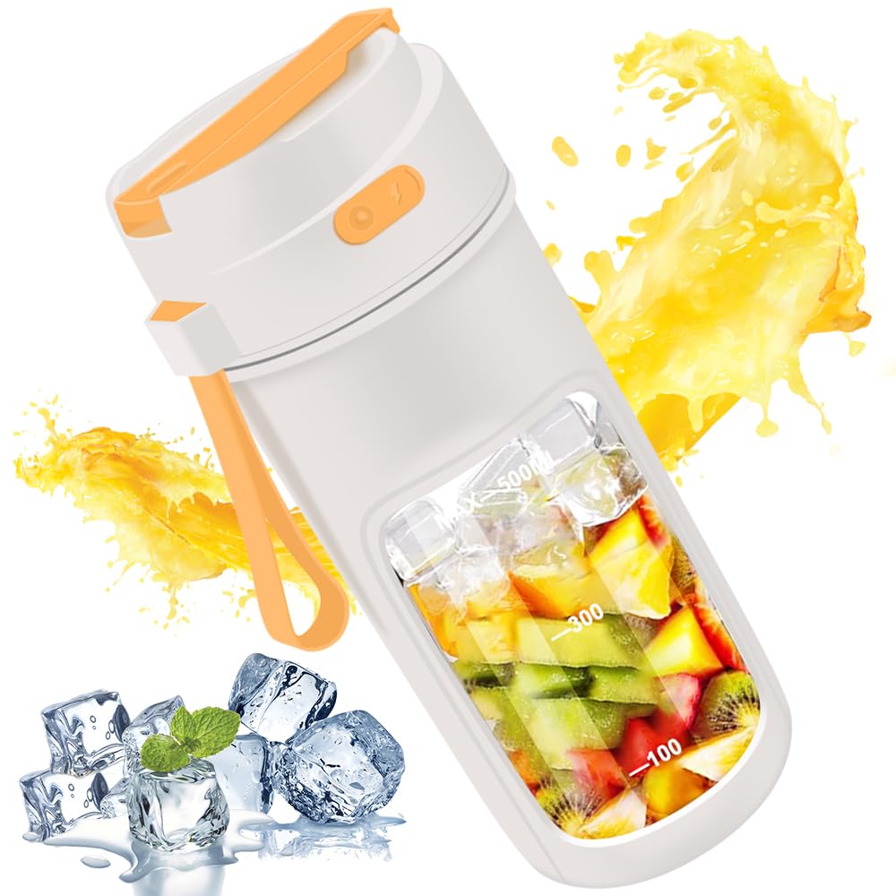 Portable Blender 500ml - USB Rechargeable Personal Blender for Smoothies, Shakes & Protein Drinks - 10 Blade High Speed Mixing - Travel, Office, Gym & Home Use - Includes Straw & Large Capacity Cup
